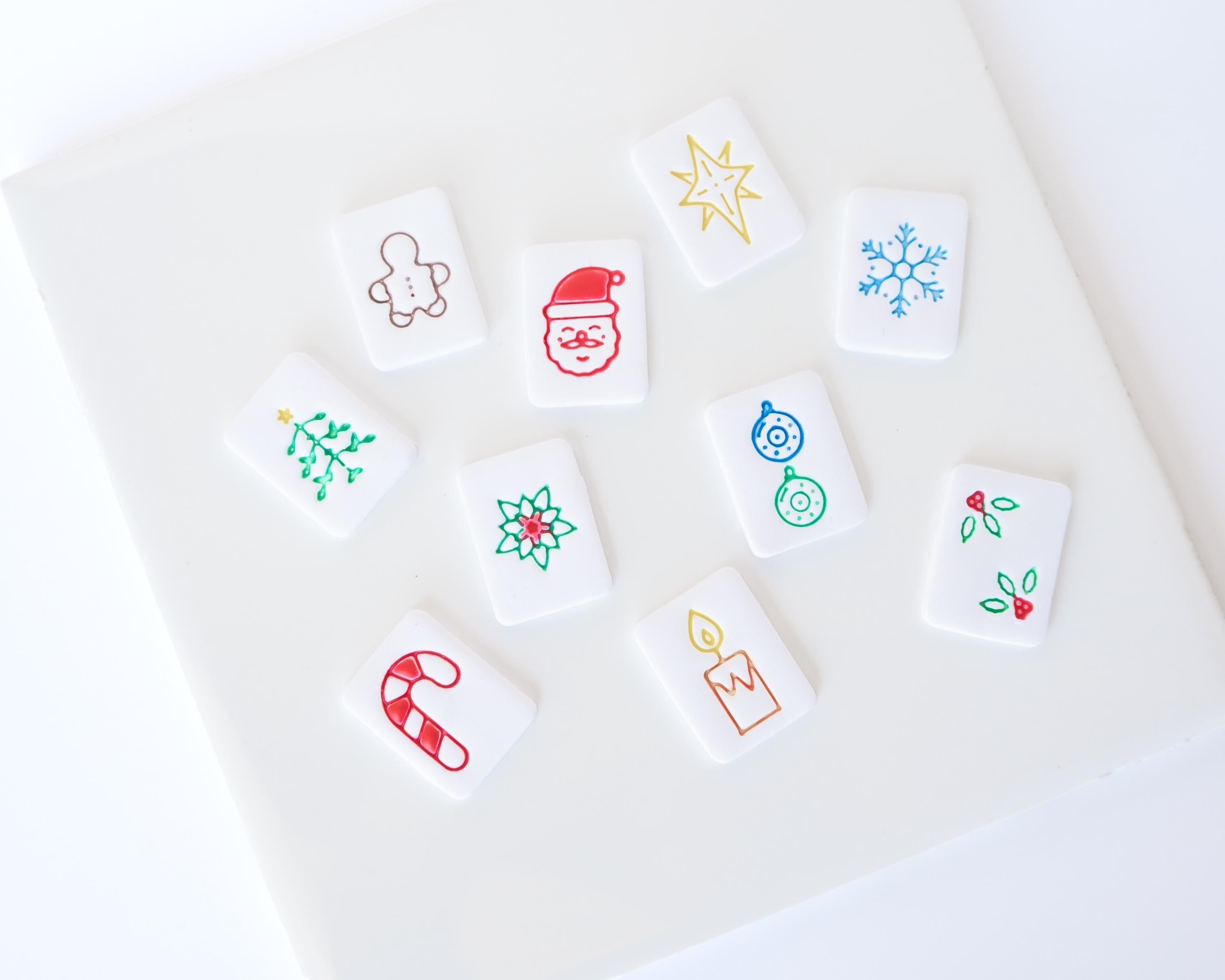 Christmas Mahjong Tile Clay Cutters, SET FIVE / Holiday - Embossed (Set of 10 Designs)