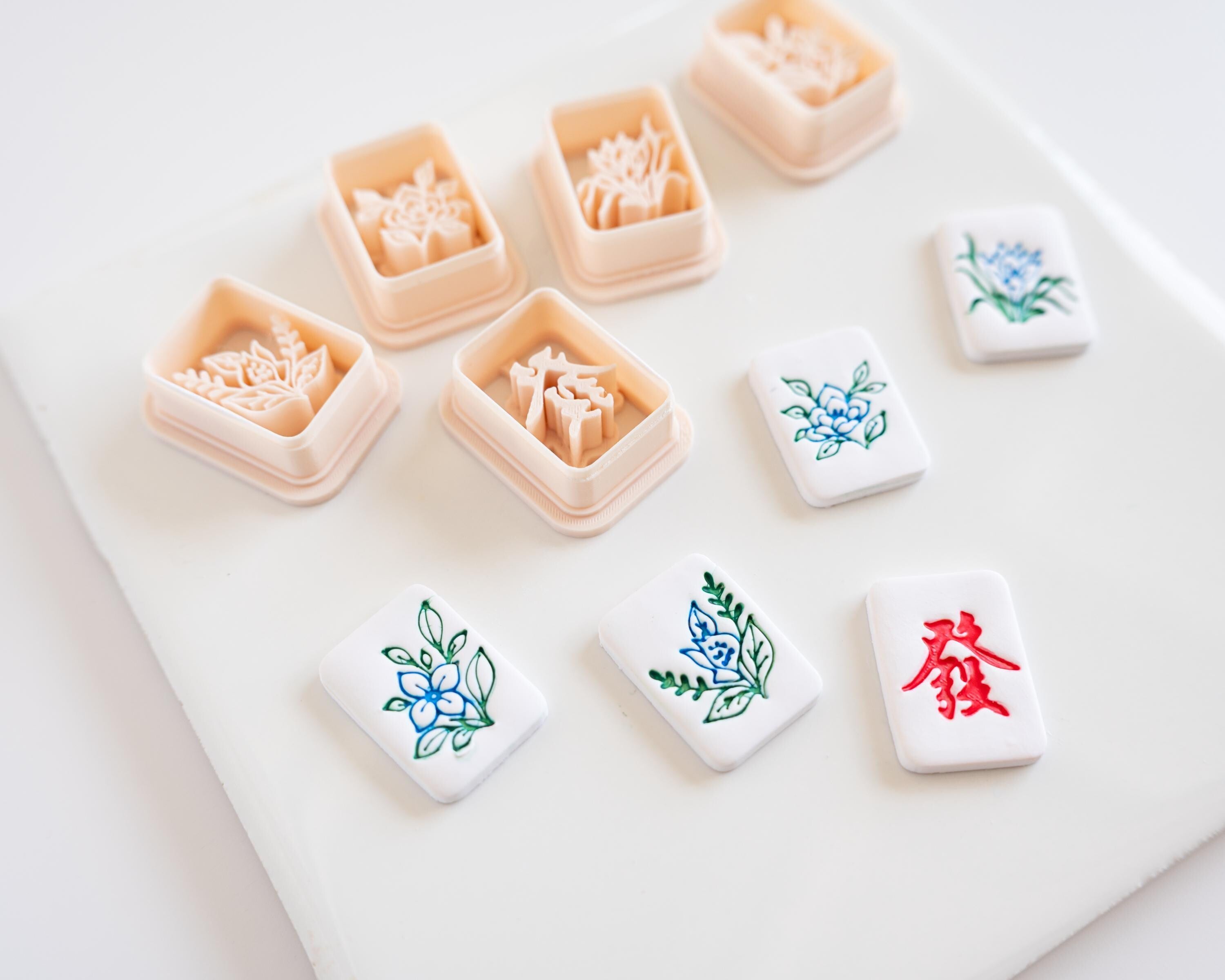 Mahjong Tile Clay Cutters, SET 3 Dragon/Seasons - Embossed (Set of 5 Designs)