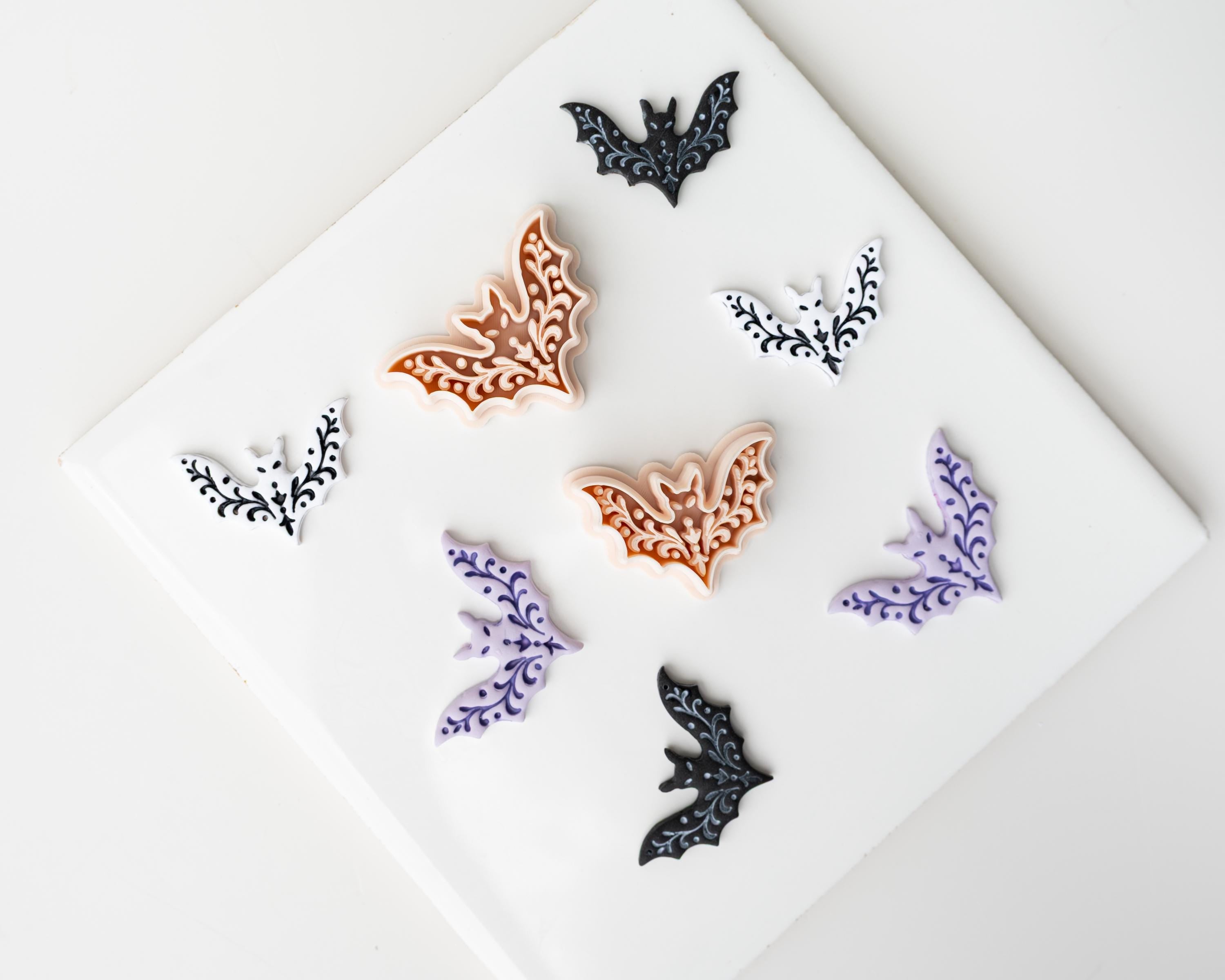 Embossed Bat | Fall 2026 Halloween Clay Cutter, Polymer Tool - Textured Detail, 30/35/40mm