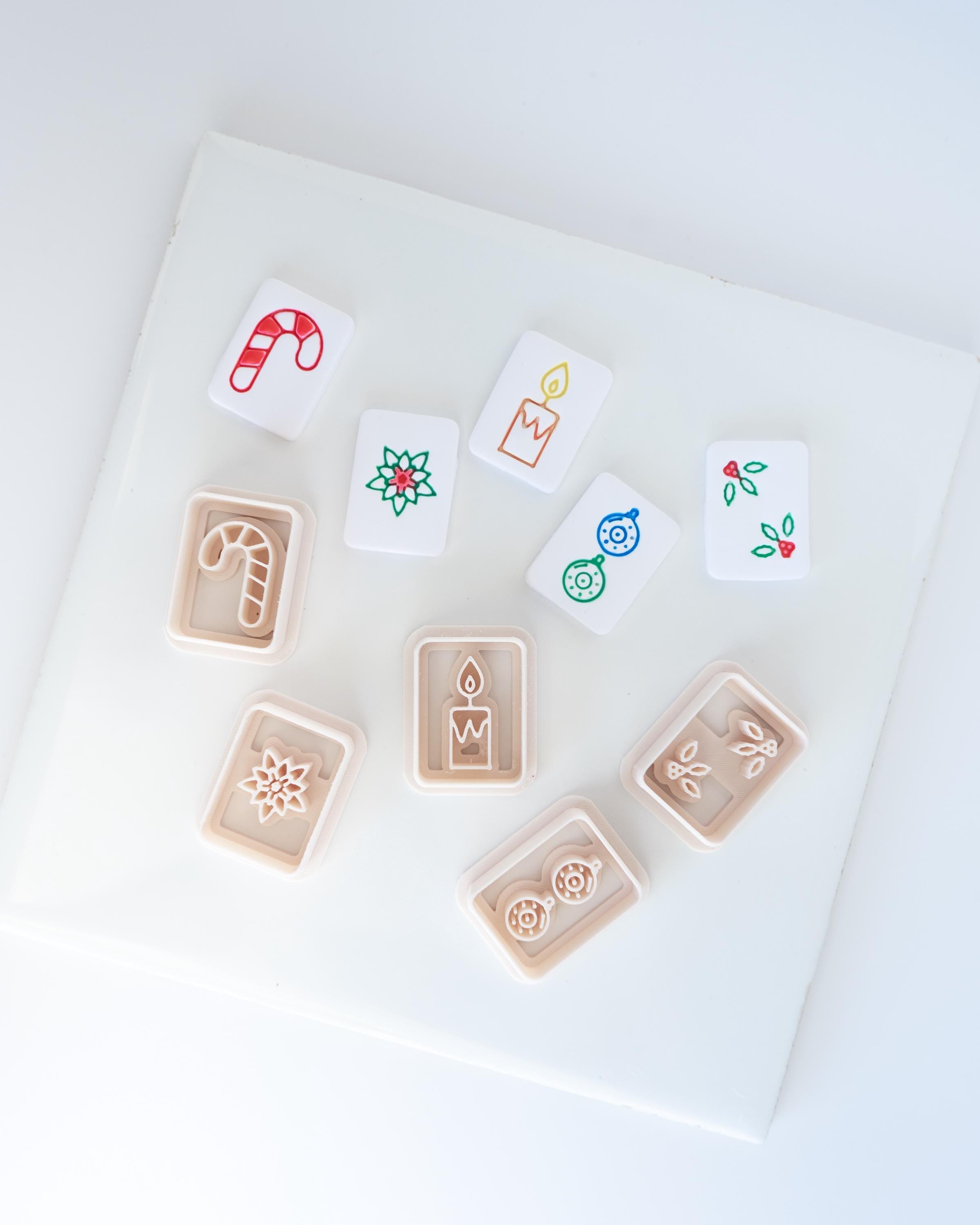 Christmas Mahjong Tile Clay Cutters, SET FIVE / Holiday - Embossed (Set of 10 Designs)