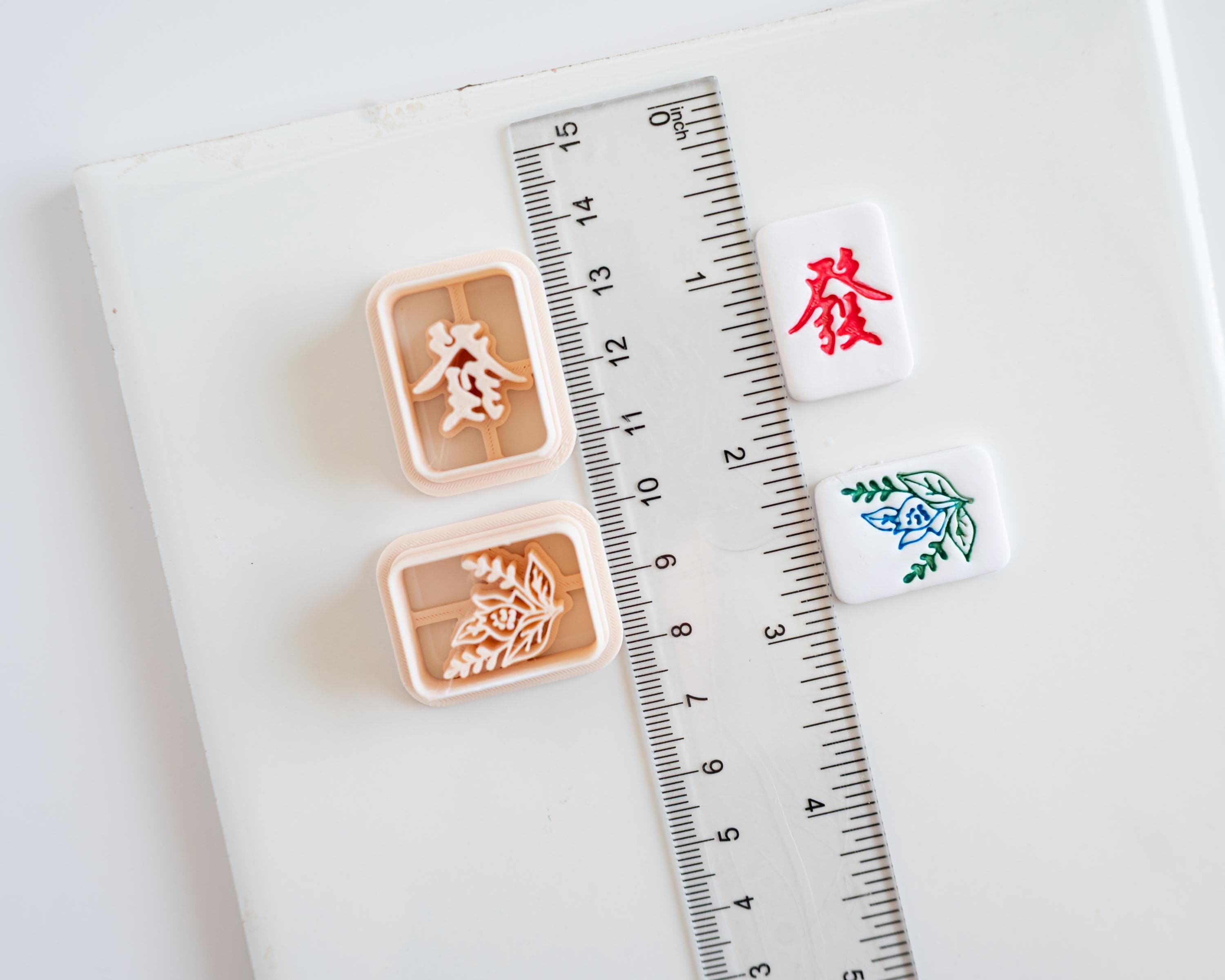 Mahjong Tile Clay Cutters, SET 3 Dragon/Seasons - Embossed (Set of 5 Designs)