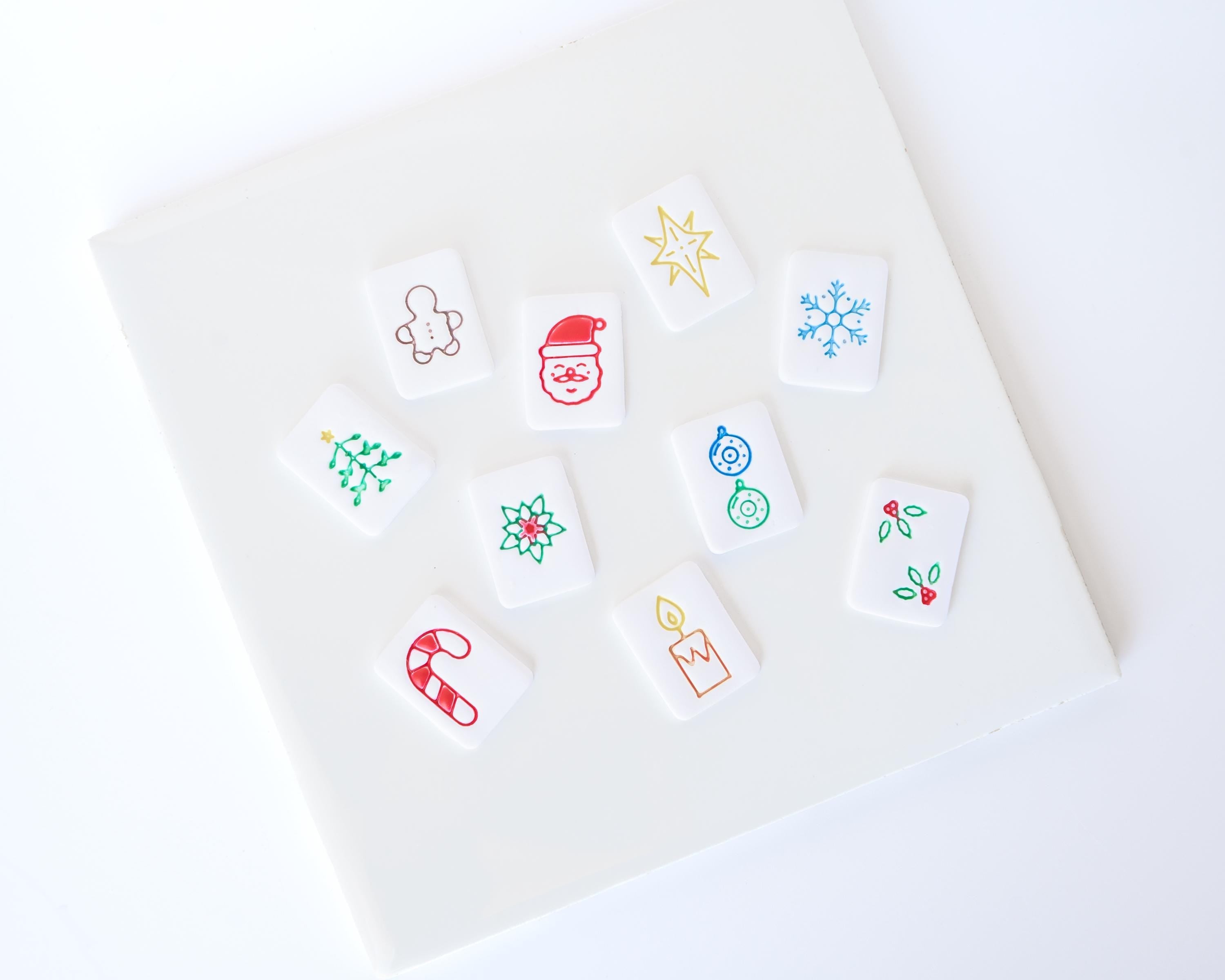 Christmas Mahjong Tile Clay Cutters, SET FIVE / Holiday - Embossed (Set of 10 Designs)