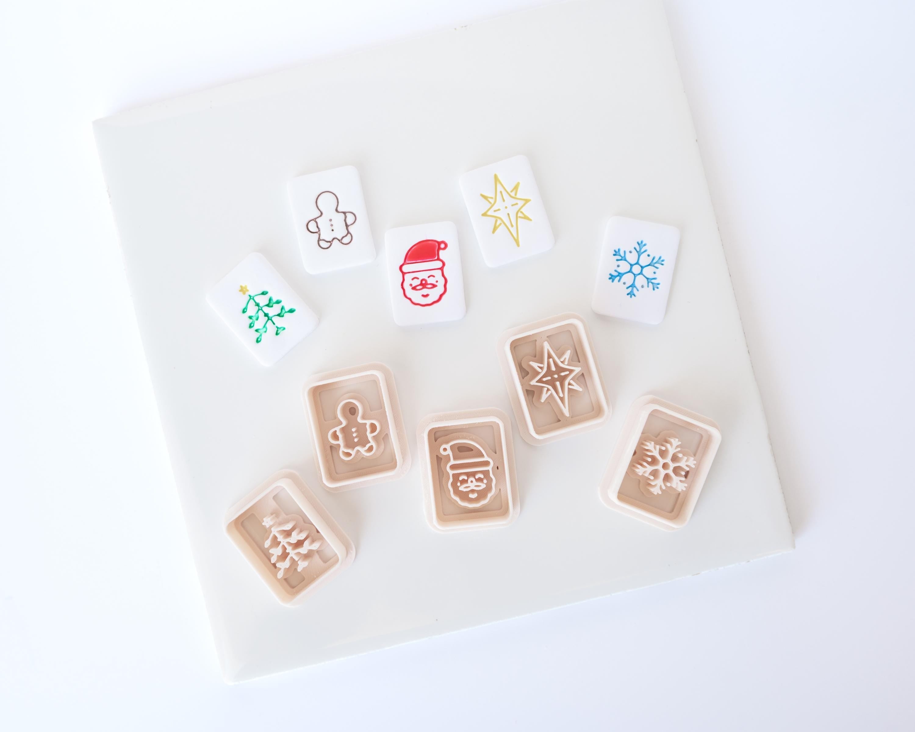Christmas Mahjong Tile Clay Cutters, SET FIVE / Holiday - Embossed (Set of 10 Designs)