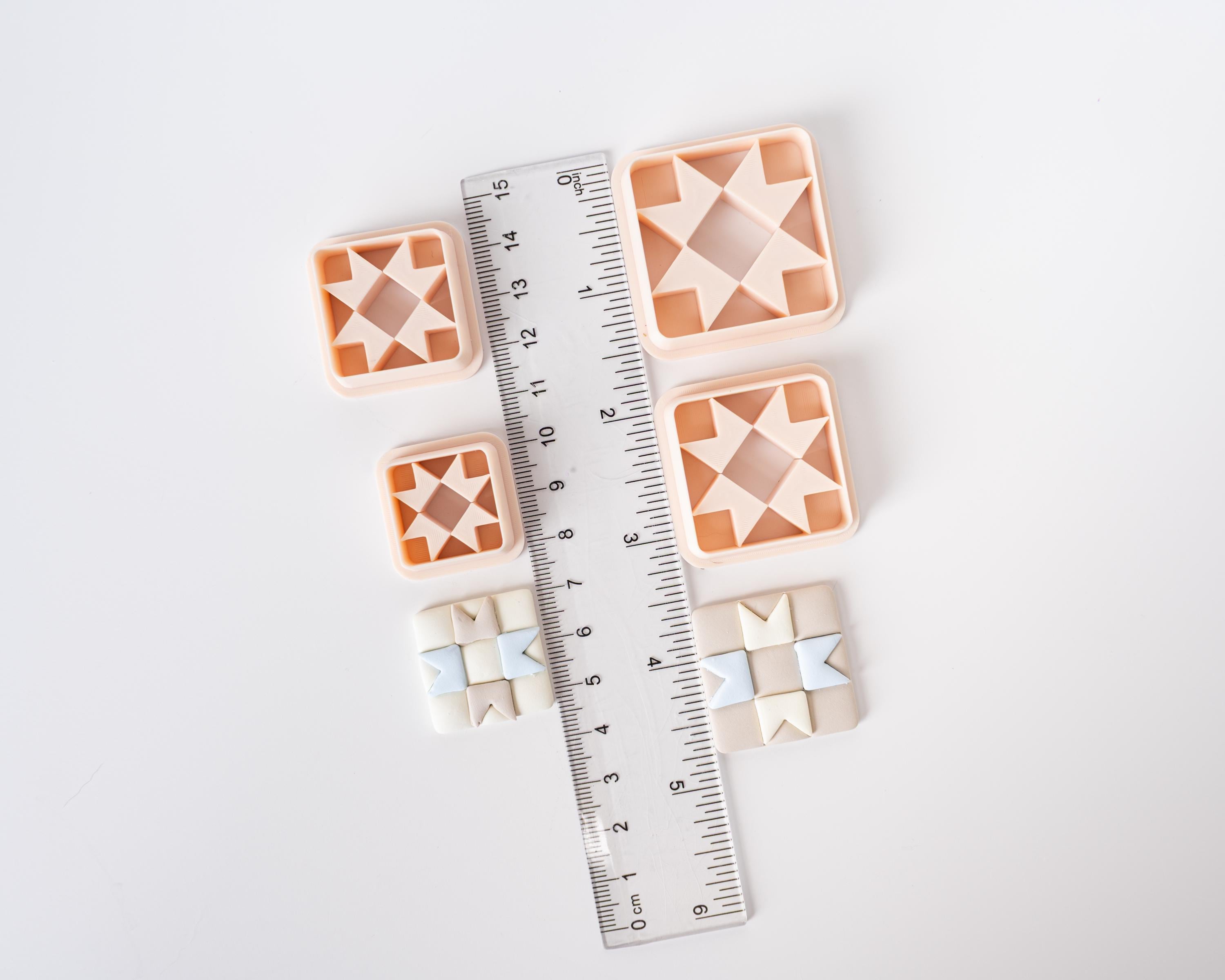 Quilt Pattern Clay Cutter - Straight or Diagonal Pattern with Inset Pieces