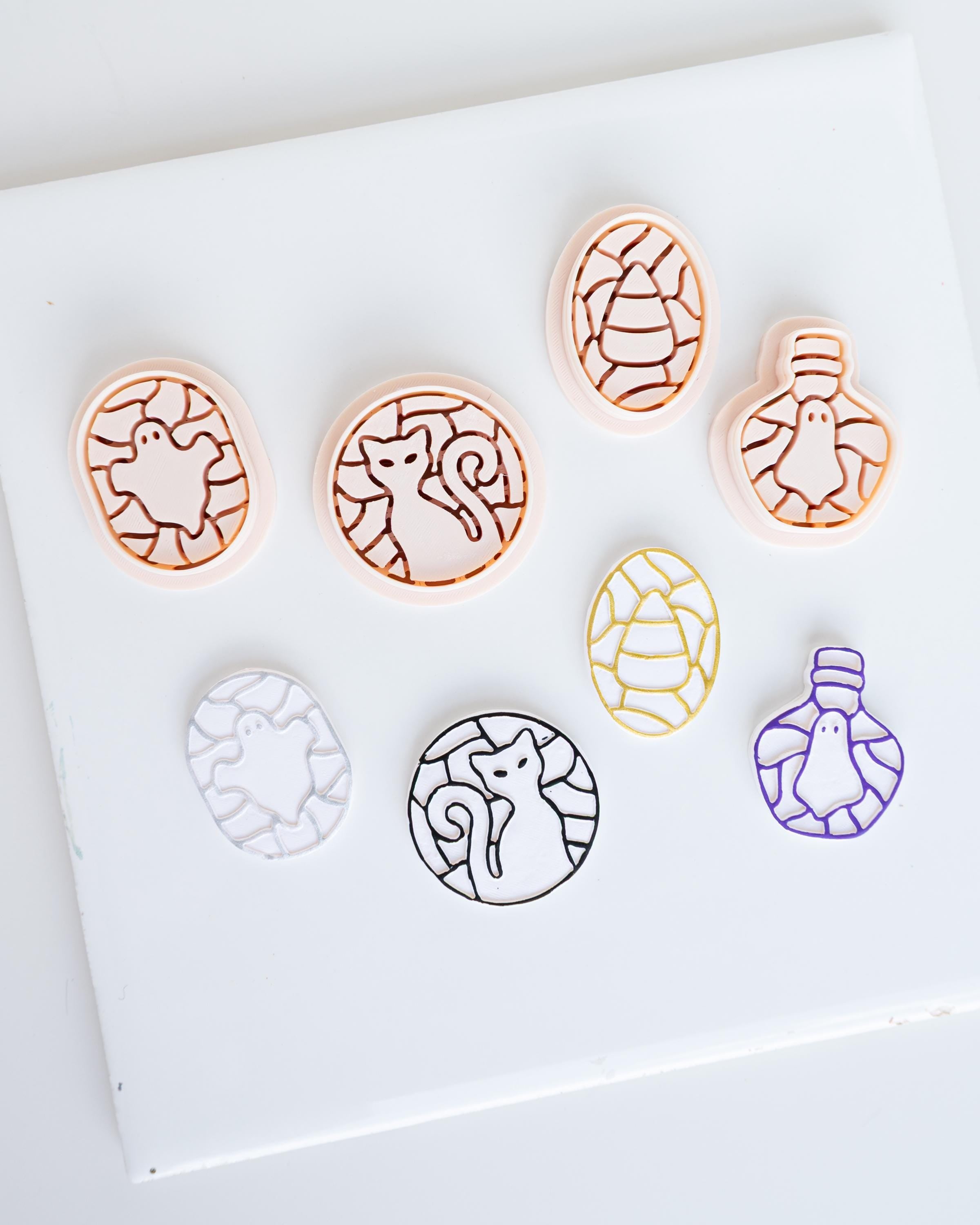 Stained Glass Collection | Ghost, Potion Bottle, Cat and Candy Corn Clay Cutter