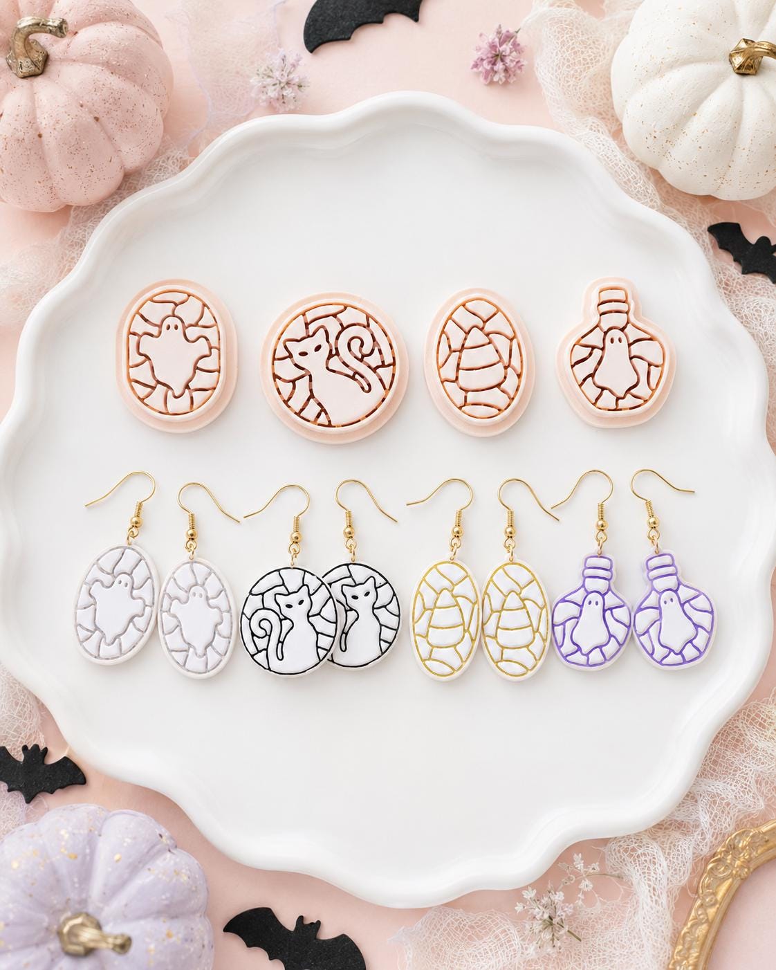 Stained Glass Collection | Ghost, Potion Bottle, Cat and Candy Corn Clay Cutter