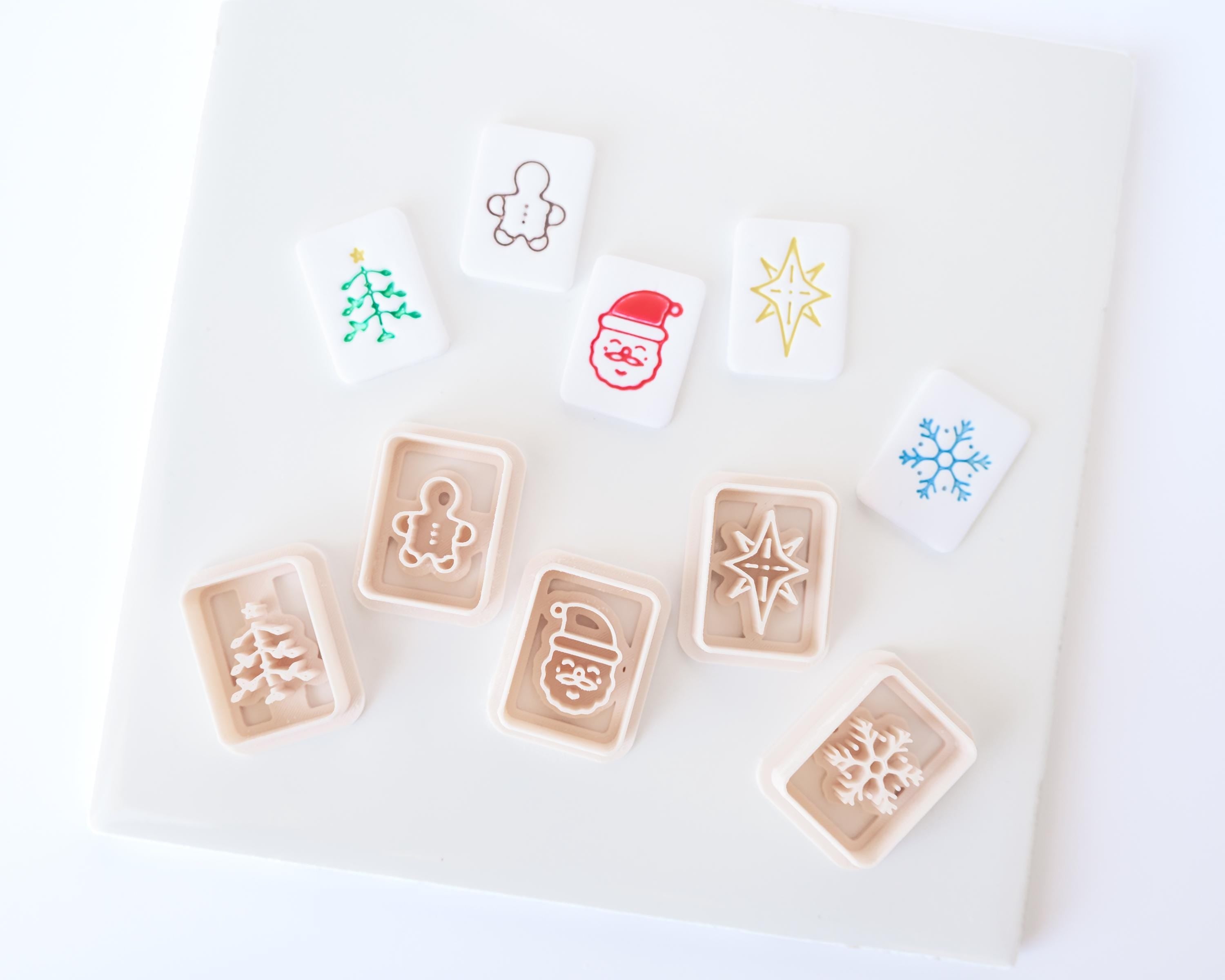 Christmas Mahjong Tile Clay Cutters, SET FIVE / Holiday - Embossed (Set of 10 Designs)