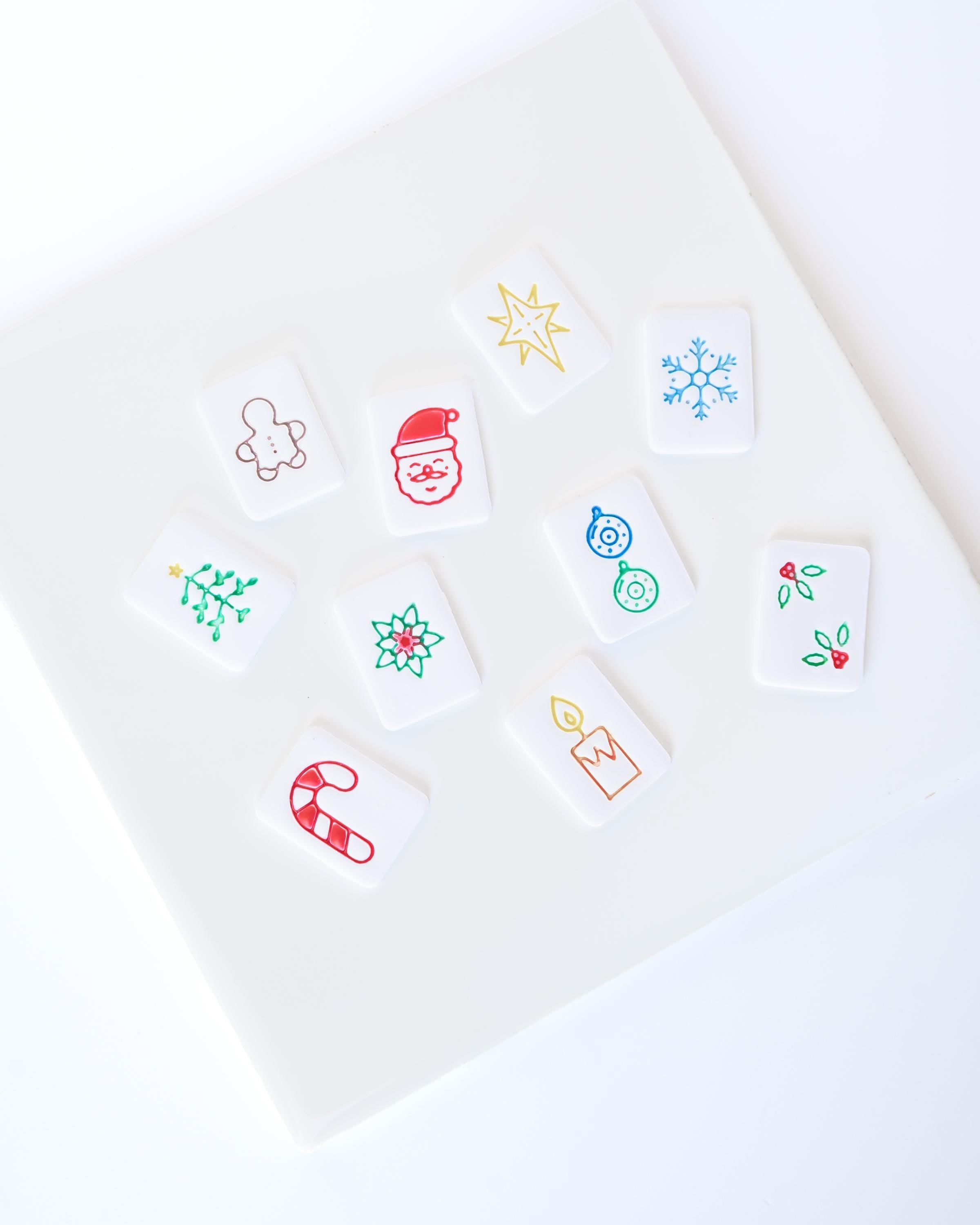 Christmas Mahjong Tile Clay Cutters, SET FIVE / Holiday - Embossed (Set of 10 Designs)