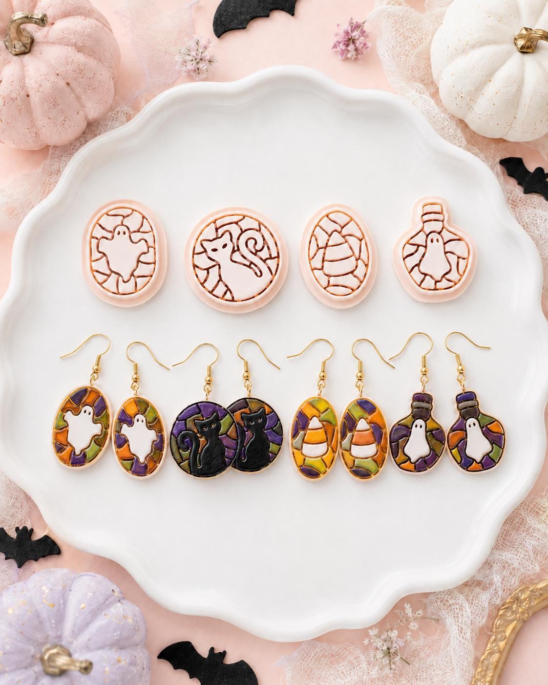 Stained Glass Collection | Ghost, Potion Bottle, Cat and Candy Corn Clay Cutter