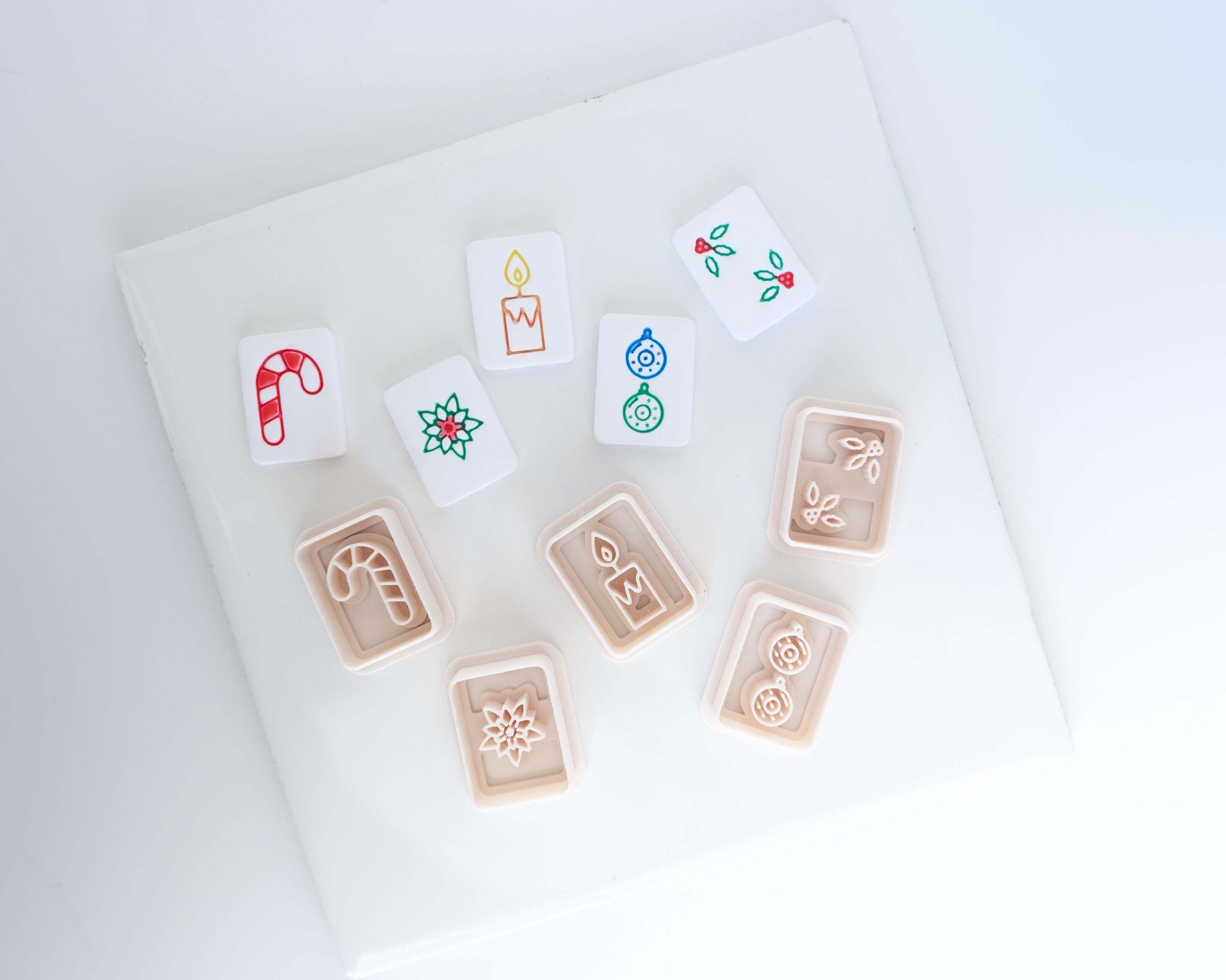 Christmas Mahjong Tile Clay Cutters, SET FIVE / Holiday - Embossed (Set of 10 Designs)