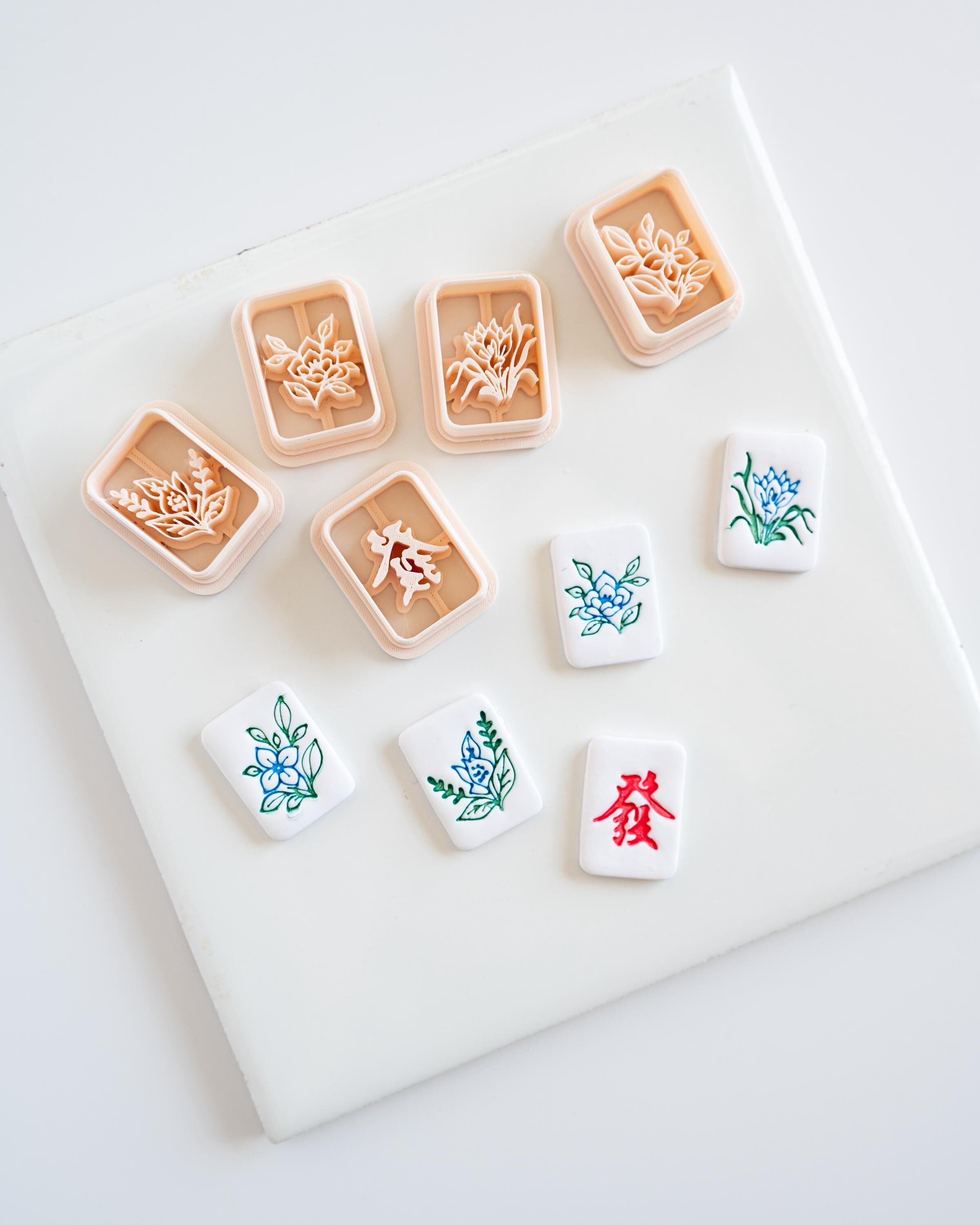 Mahjong Tile Clay Cutters, SET 3 Dragon/Seasons - Embossed (Set of 5 Designs)