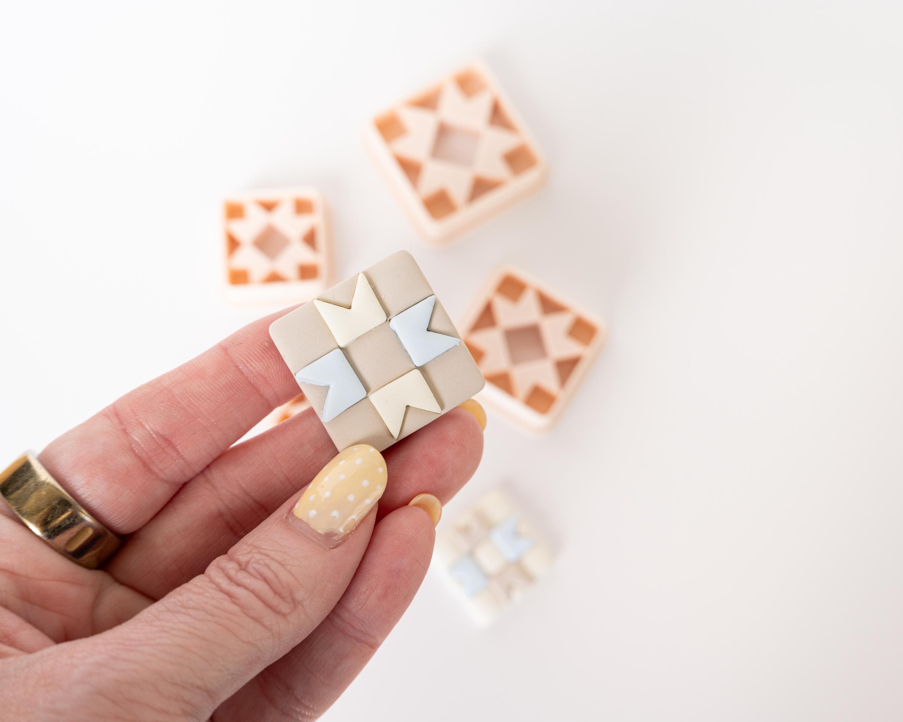 Quilt Pattern Clay Cutter - Straight or Diagonal Pattern with Inset Pieces
