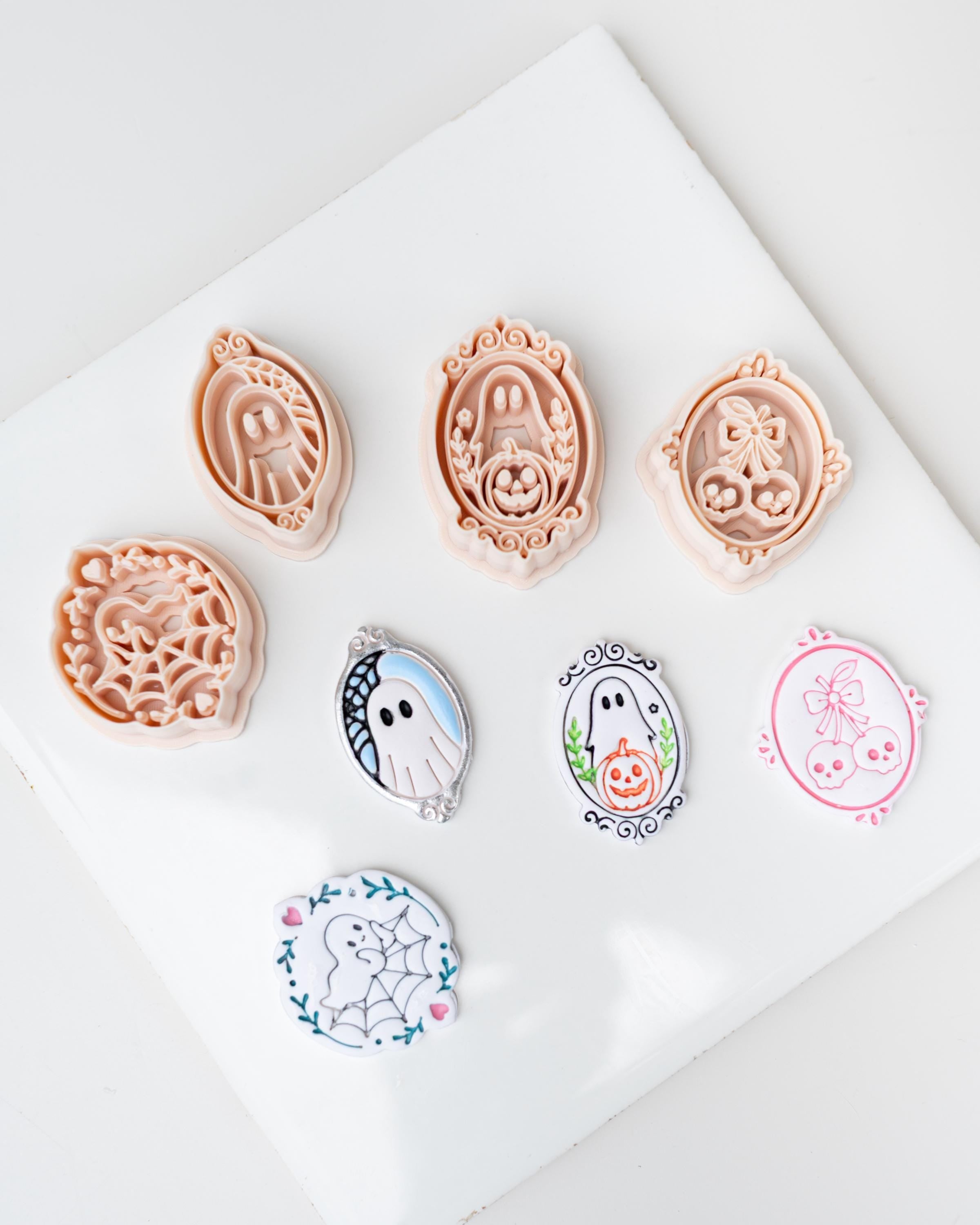 Ornate Halloween Cameo Collection | Ghost, Skull Cherries, Spiderweb Ghosts