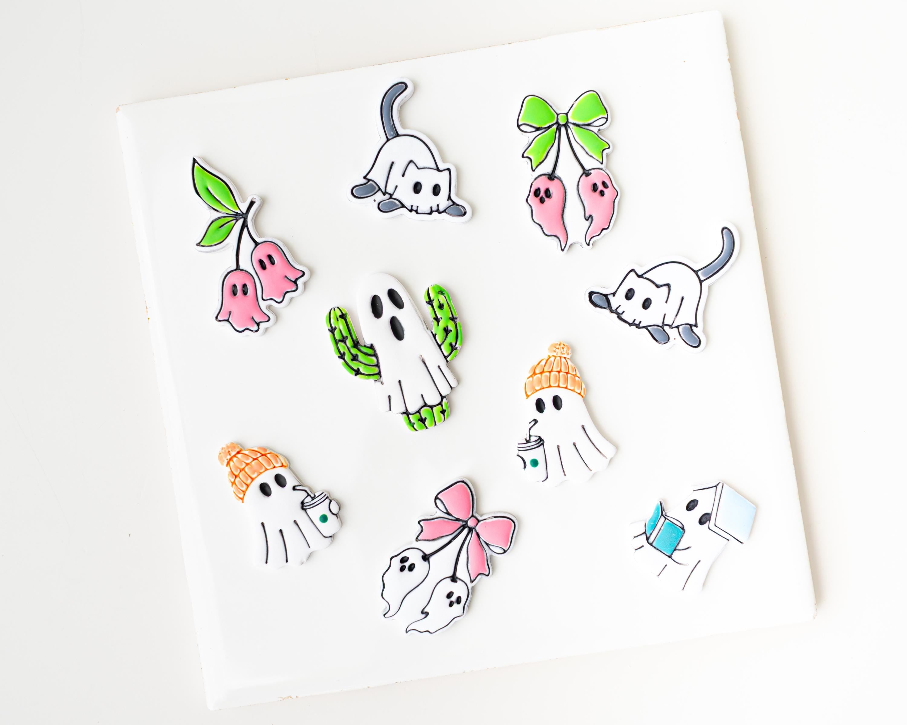 Cherry Ghost with Bow | Halloween styled clay cutter with hanging ghosts