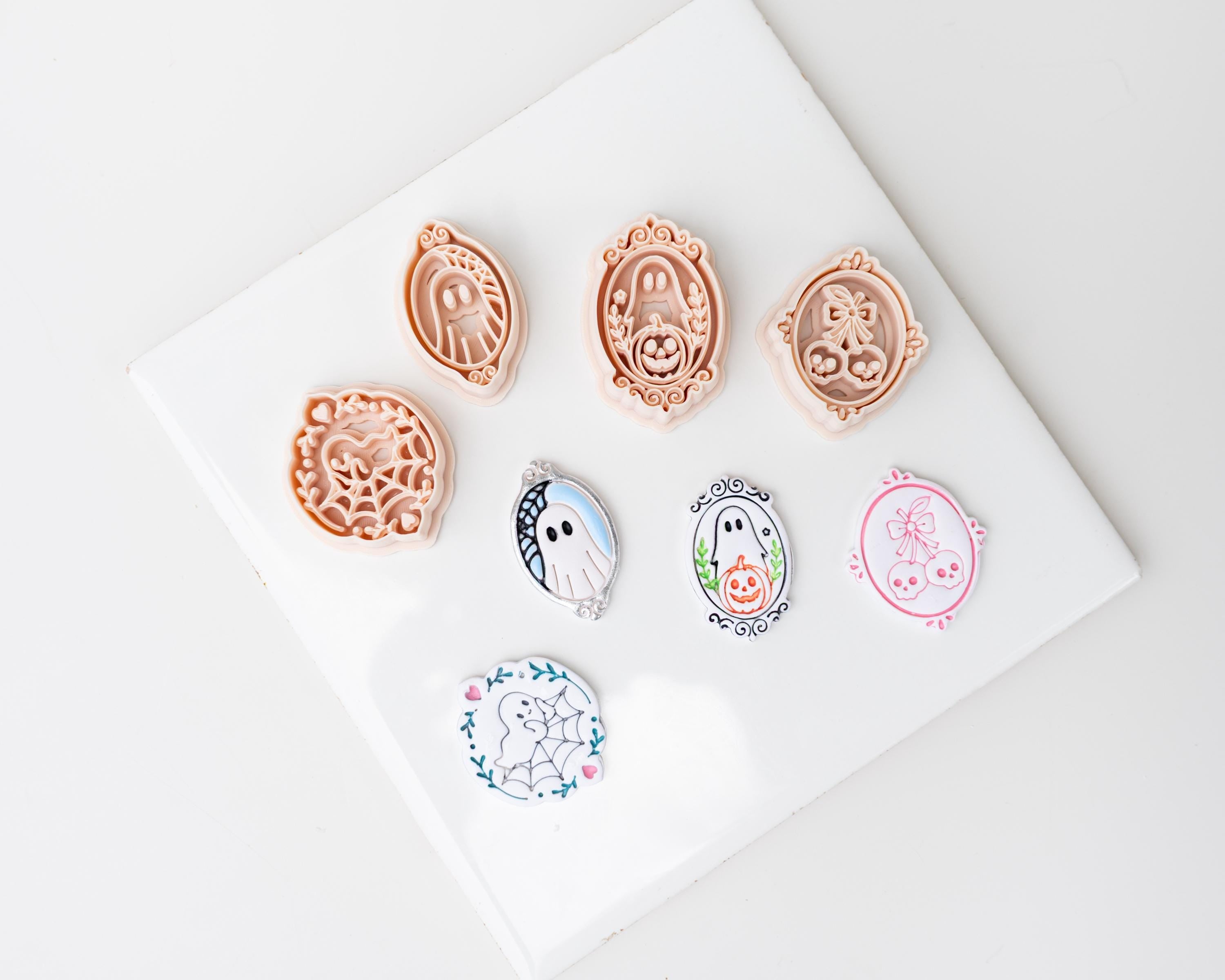 Ornate Halloween Cameo Collection | Ghost, Skull Cherries, Spiderweb Ghosts