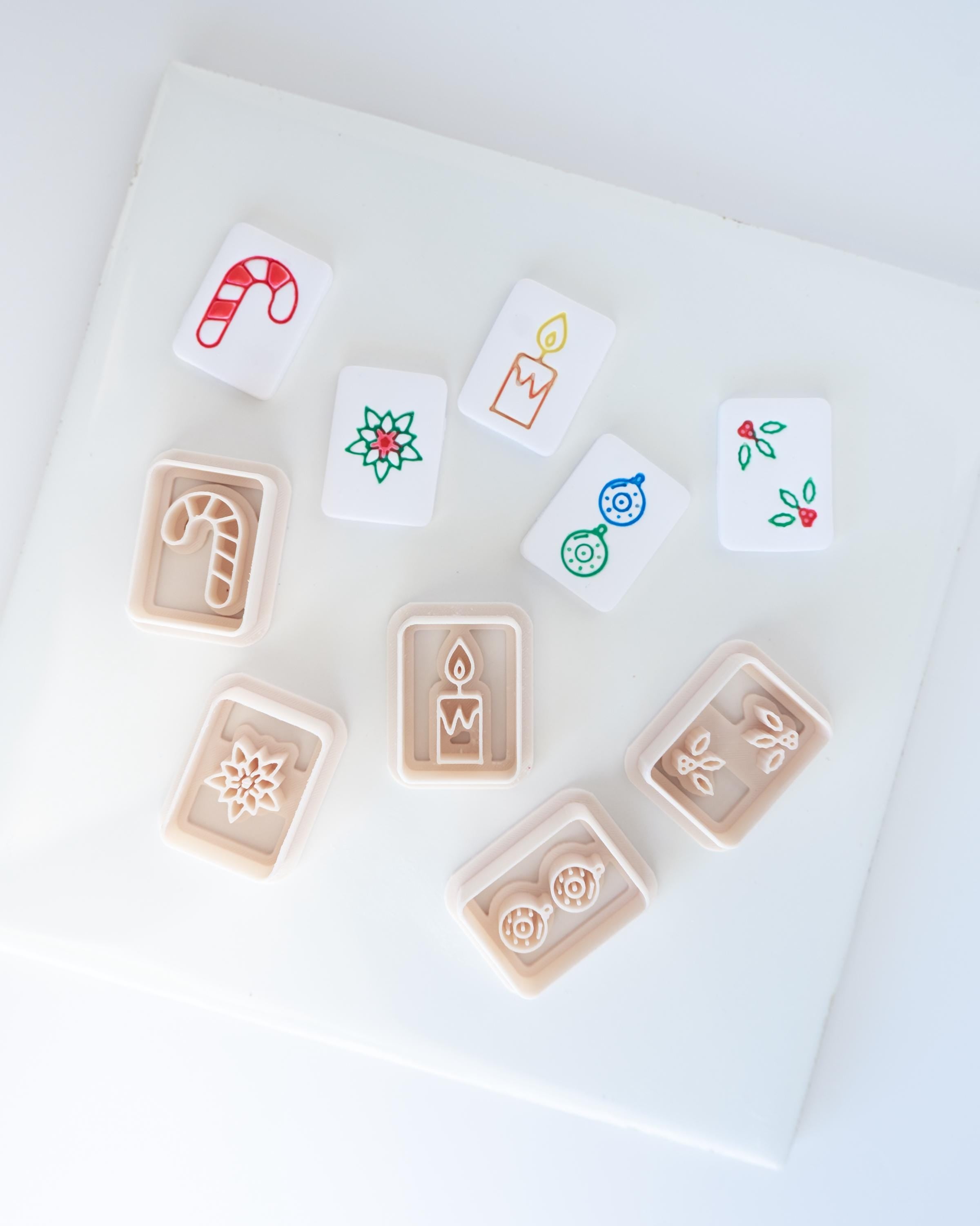 Christmas Mahjong Tile Clay Cutters, SET FIVE / Holiday - Embossed (Set of 10 Designs)