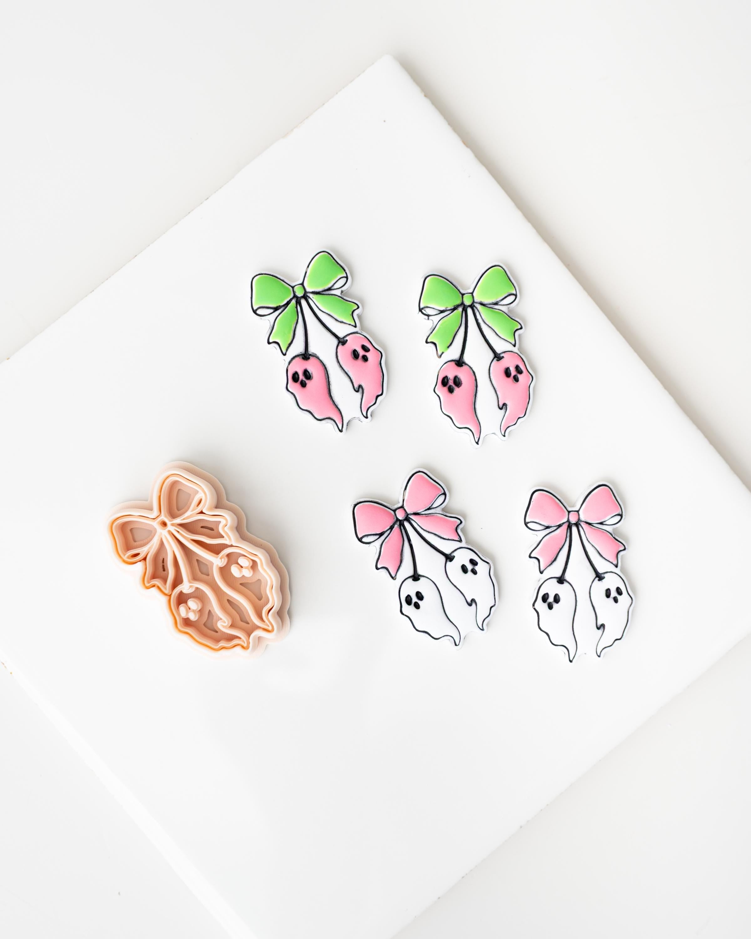 Cherry Ghost with Bow | Halloween styled clay cutter with hanging ghosts