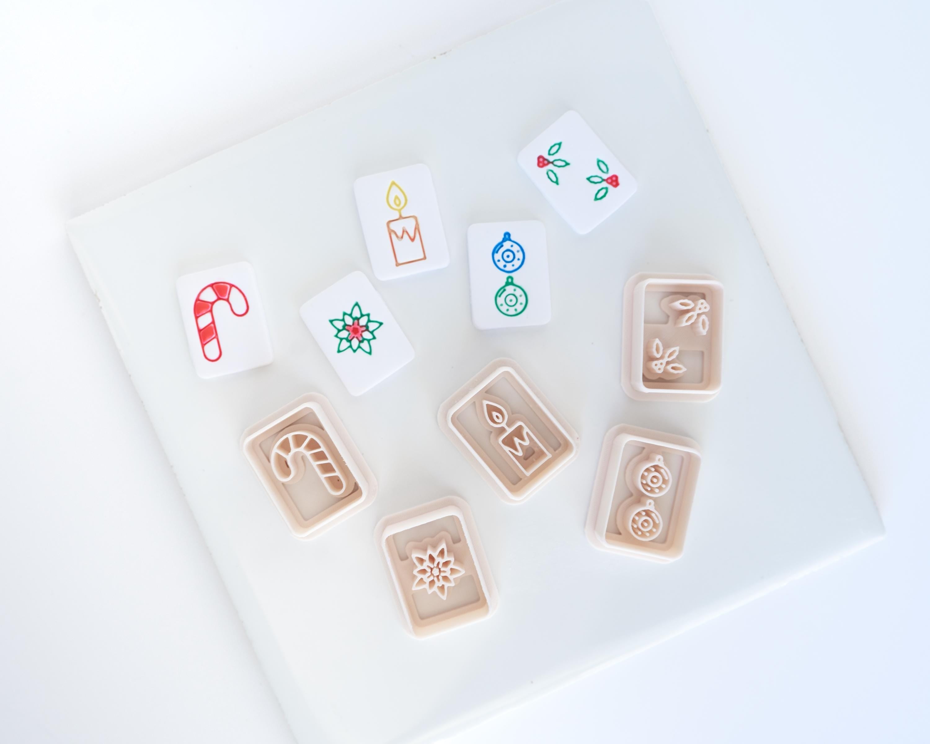 Christmas Mahjong Tile Clay Cutters, SET FIVE / Holiday - Embossed (Set of 10 Designs)