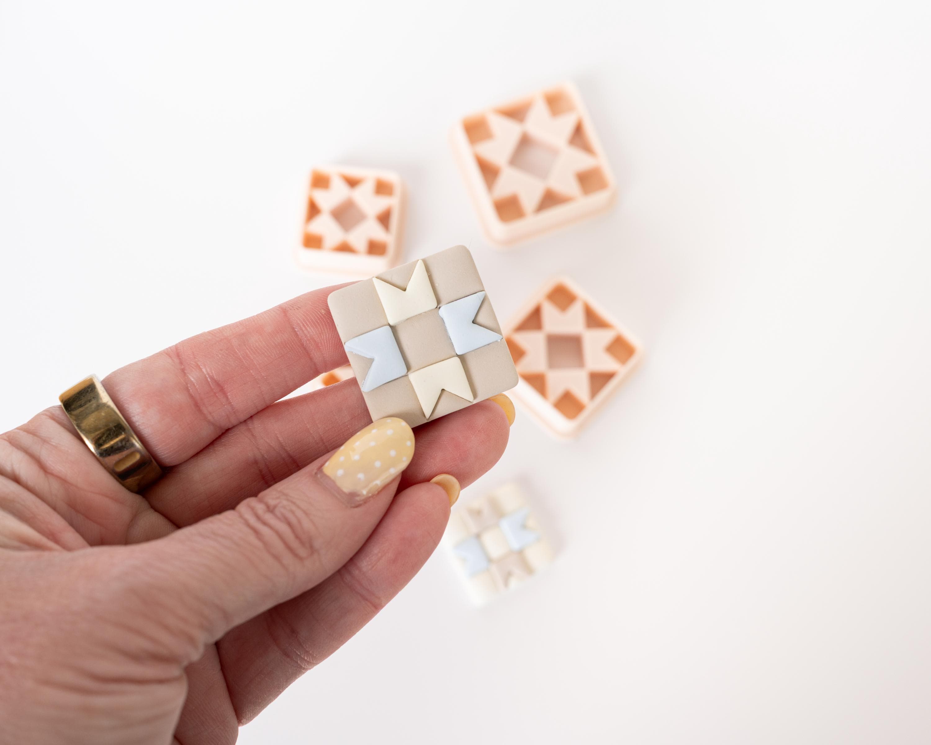 Quilt Pattern Clay Cutter - Straight or Diagonal Pattern with Inset Pieces