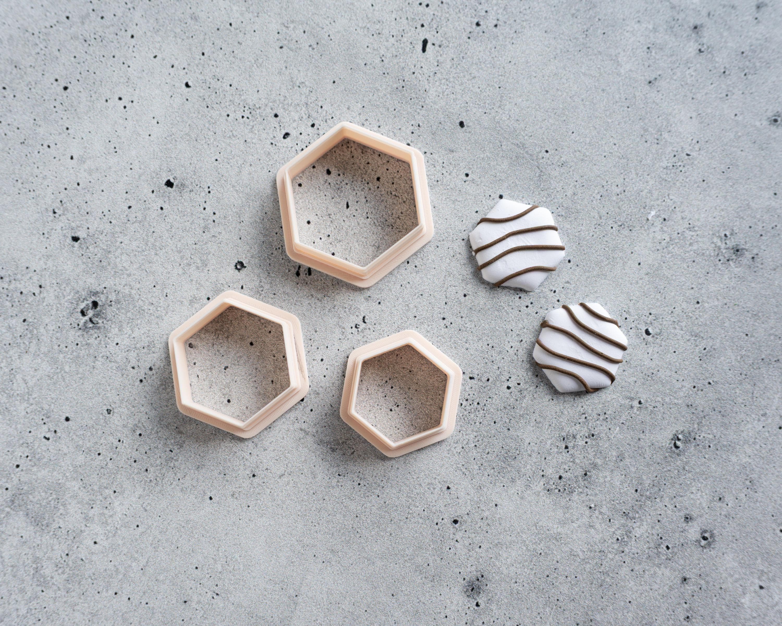 Zebra Cake Hexagon Clay Cutter, Polymer Tool - PLA Material, Retro Dessert Cookie Shape, 25/30/35mm Options