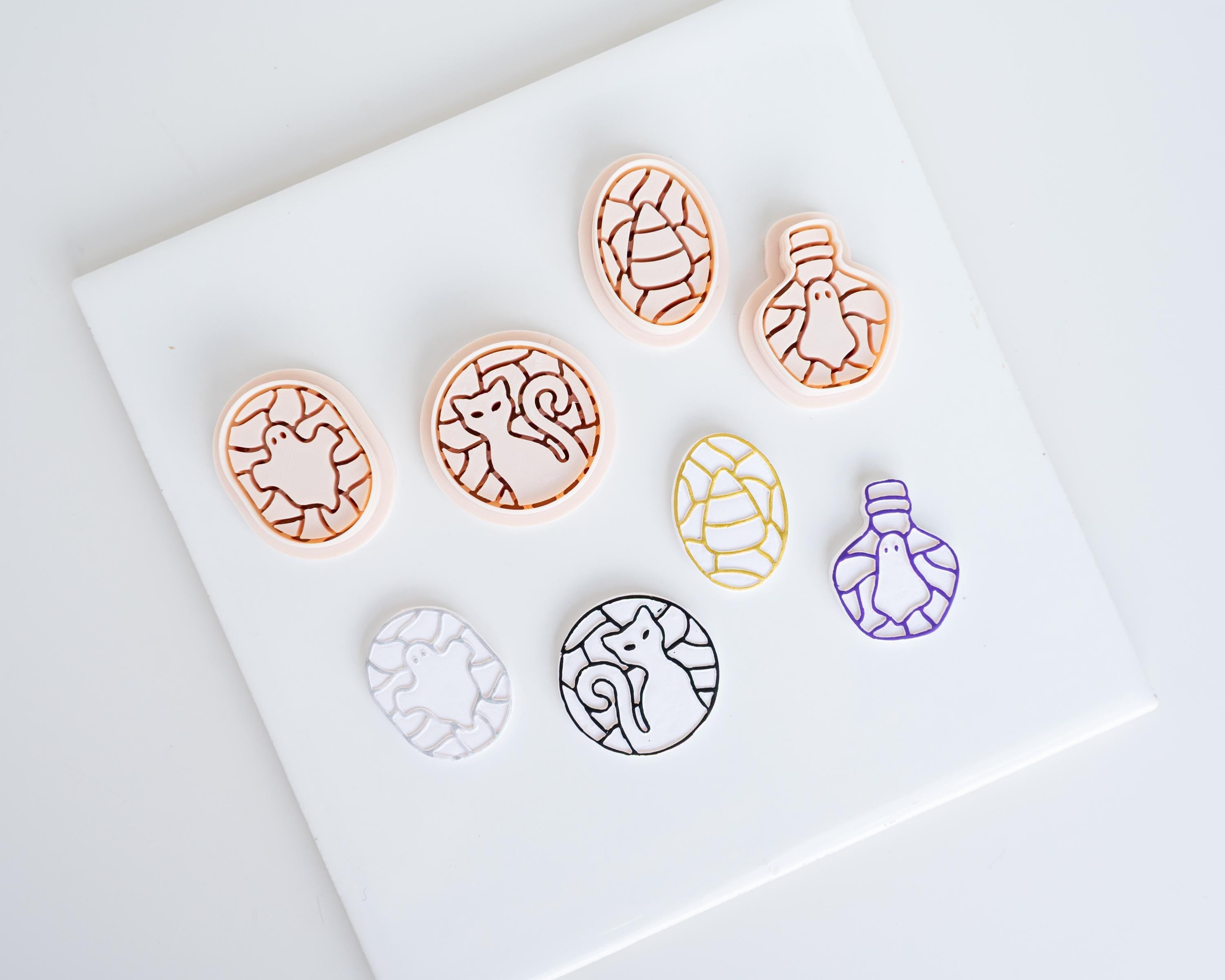 Stained Glass Collection | Ghost, Potion Bottle, Cat and Candy Corn Clay Cutter