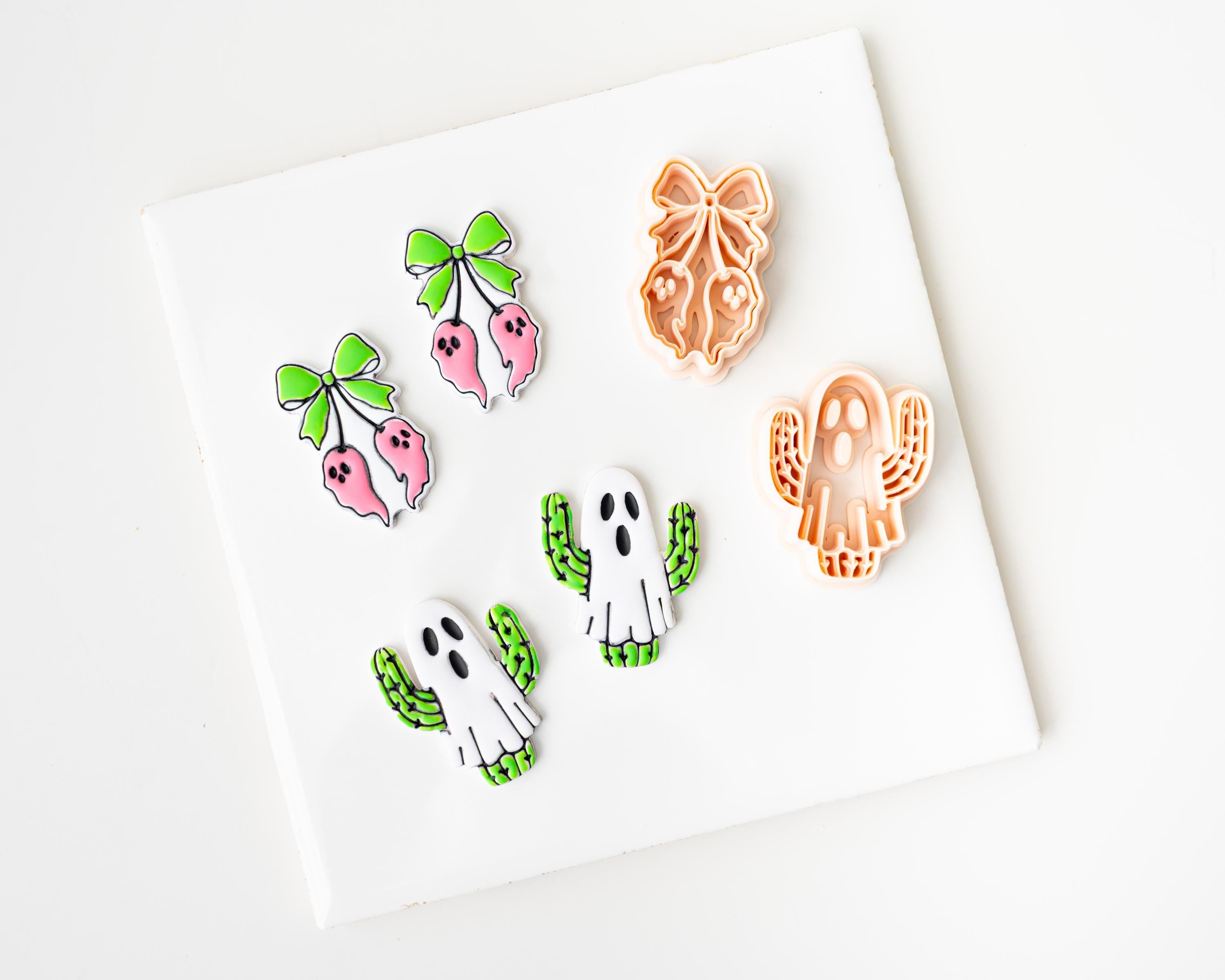 Cherry Ghost with Bow | Halloween styled clay cutter with hanging ghosts