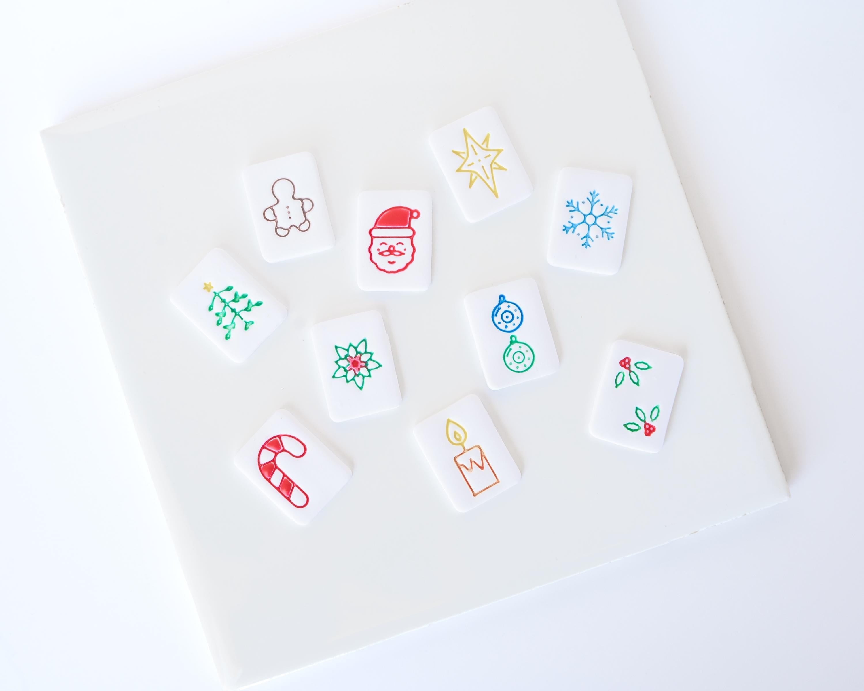 Christmas Mahjong Tile Clay Cutters, SET FIVE / Holiday - Embossed (Set of 10 Designs)