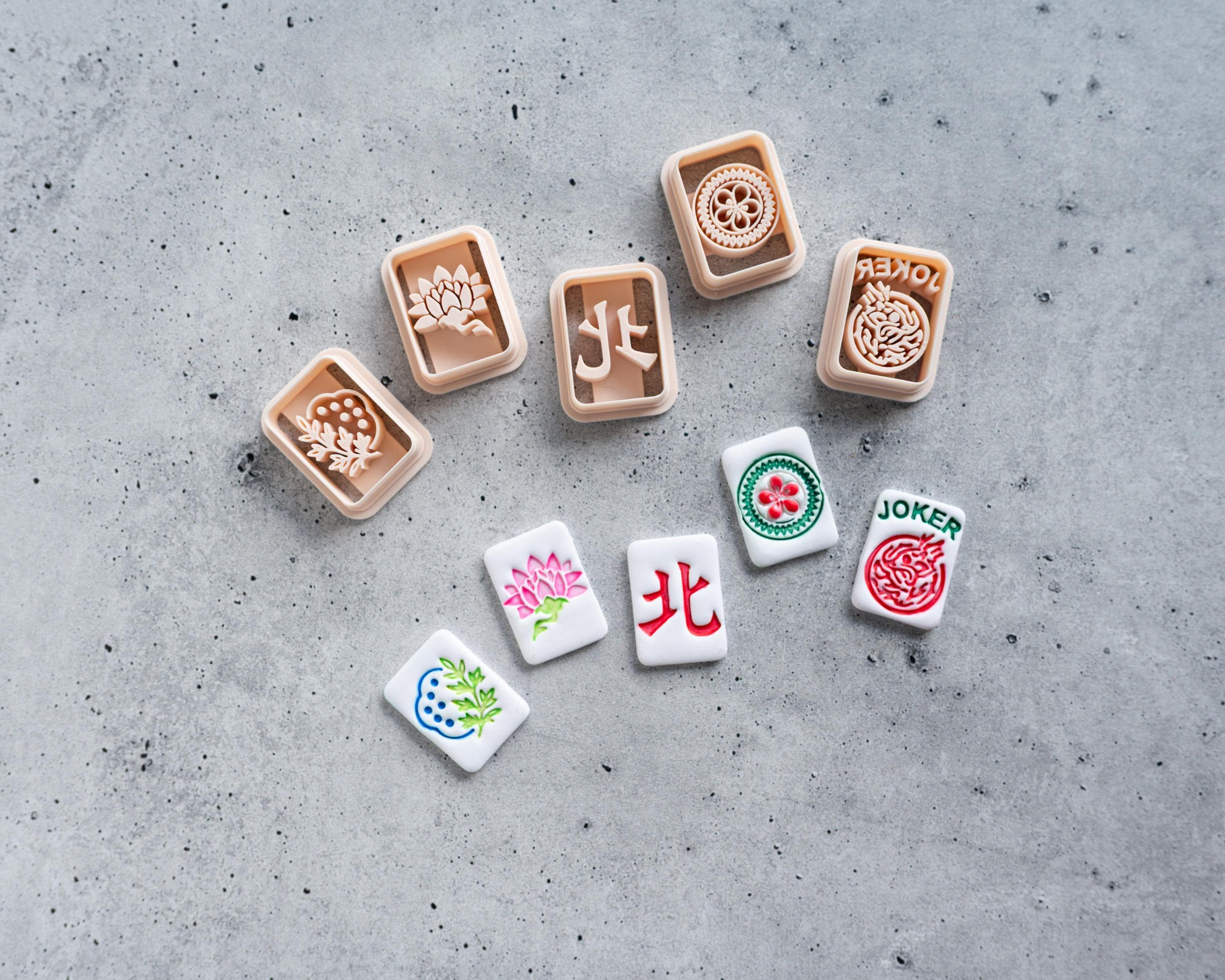 Mahjong Tile Clay Cutters, SET 2 - Embossed (Set of 5 Designs)