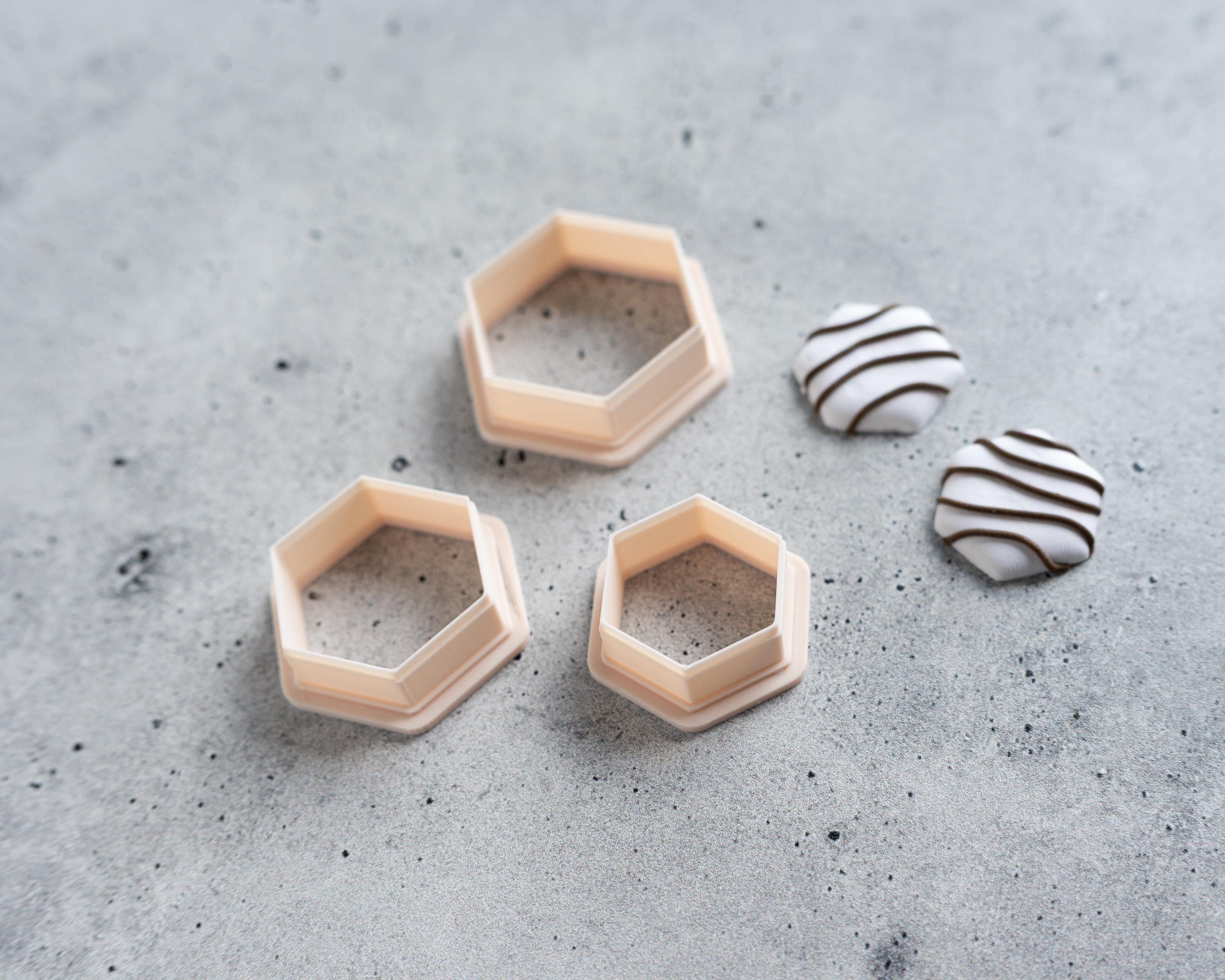 Zebra Cake Hexagon Clay Cutter, Polymer Tool - PLA Material, Retro Dessert Cookie Shape, 25/30/35mm Options