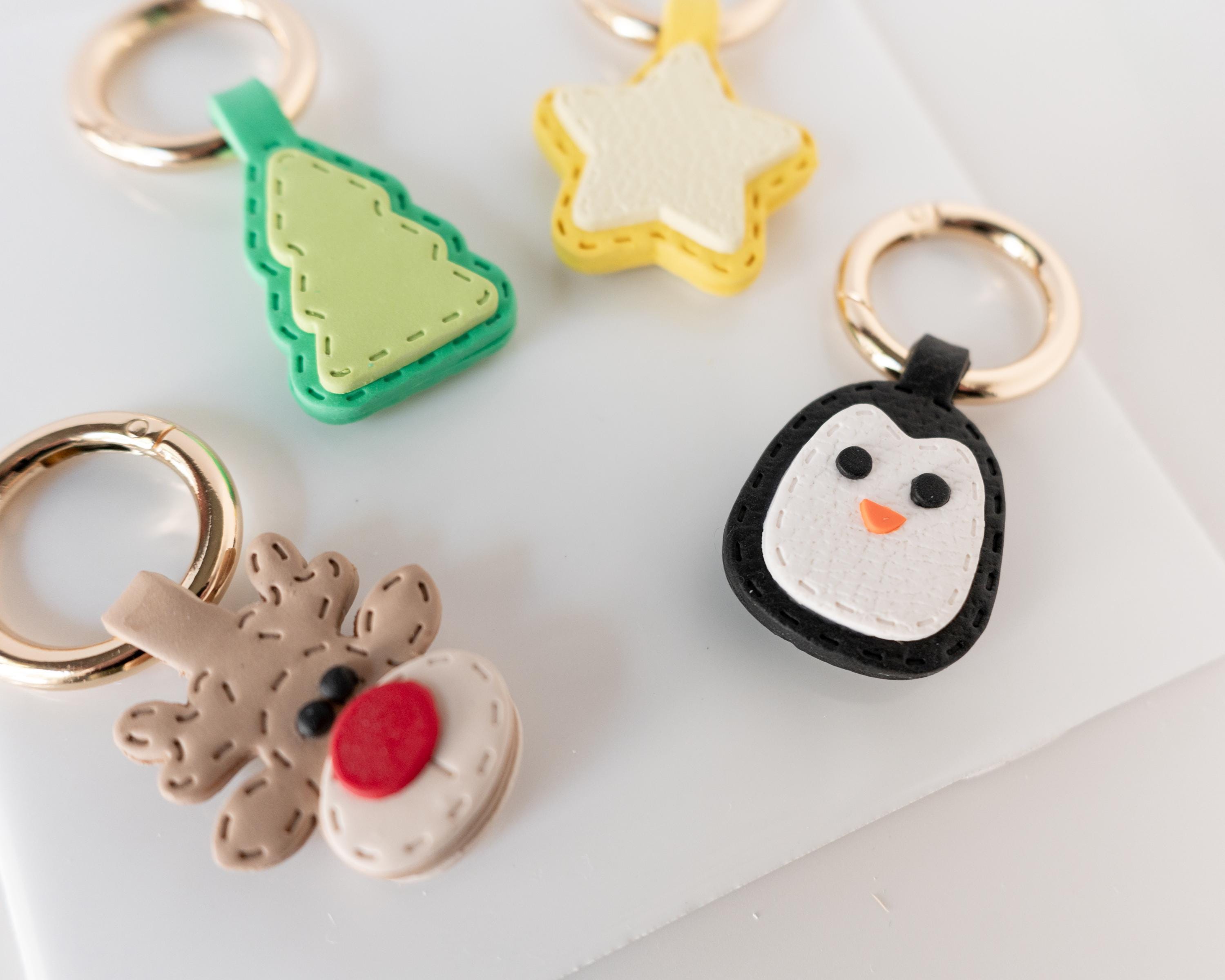 Christmas Tree - Stitched Clay Leather Effect Keychain
