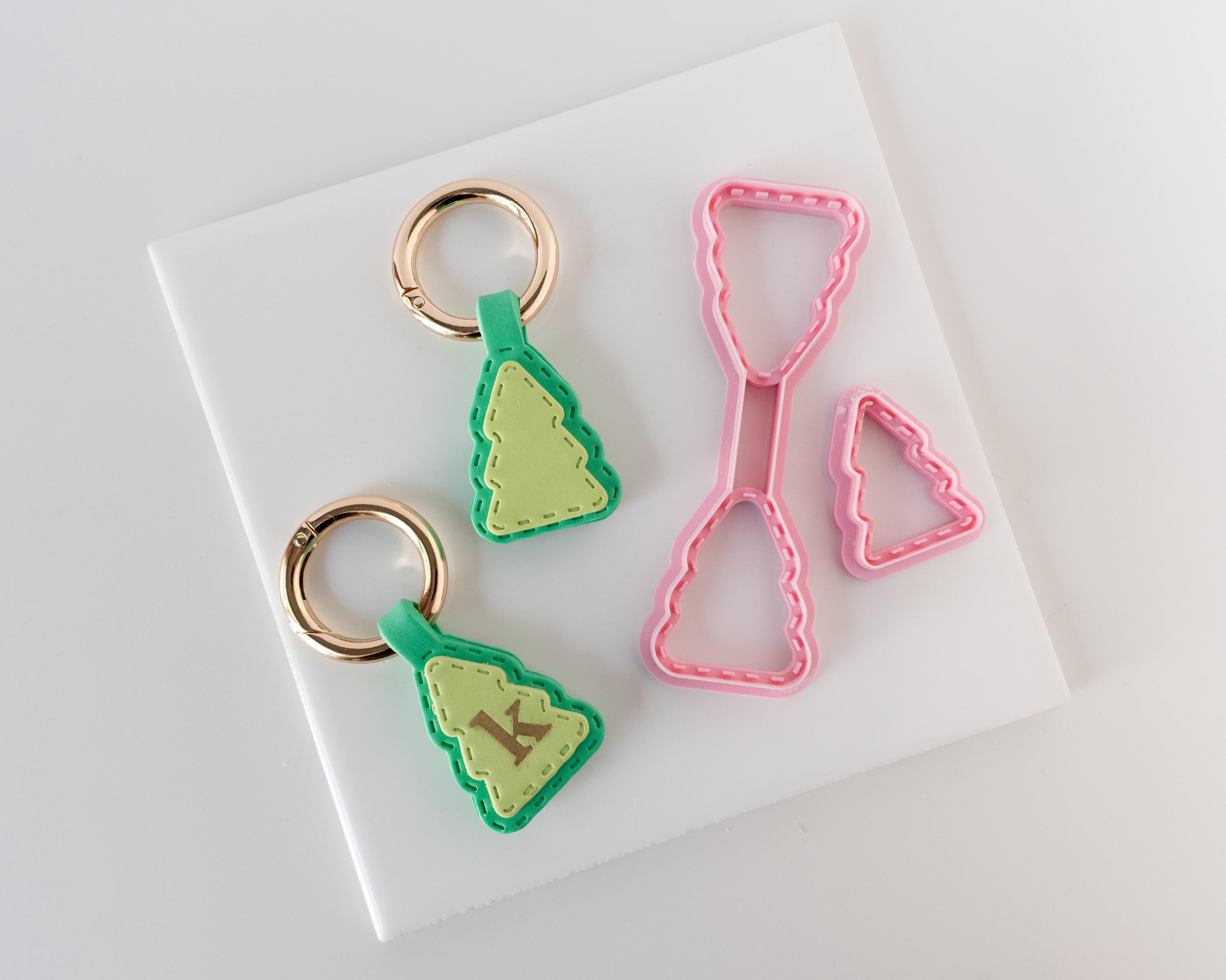 Christmas Tree - Stitched Clay Leather Effect Keychain