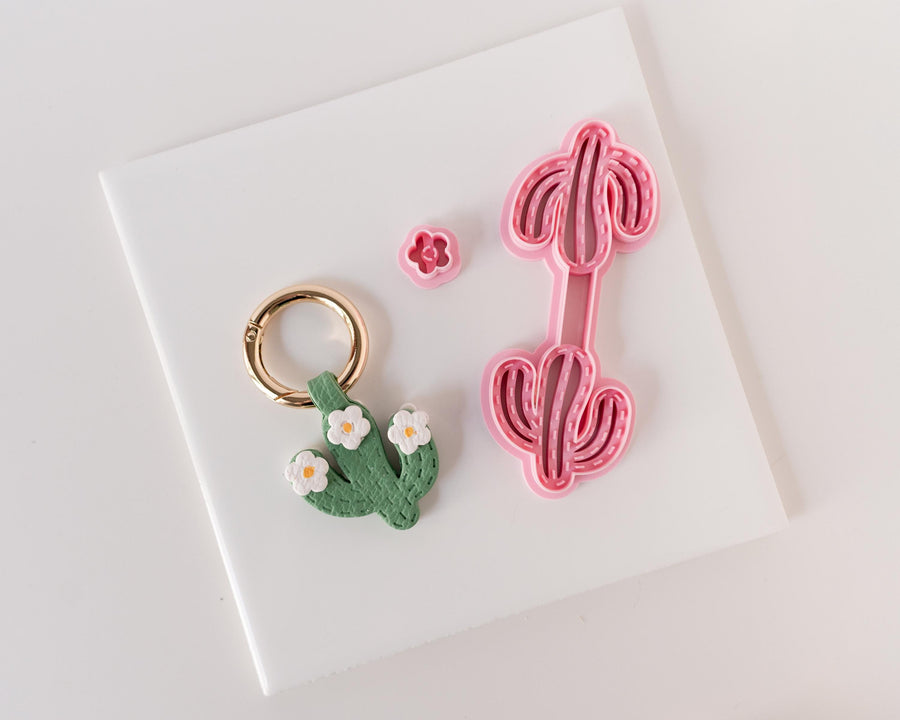 Cactus - Stitched Clay Leather Effect Keychain