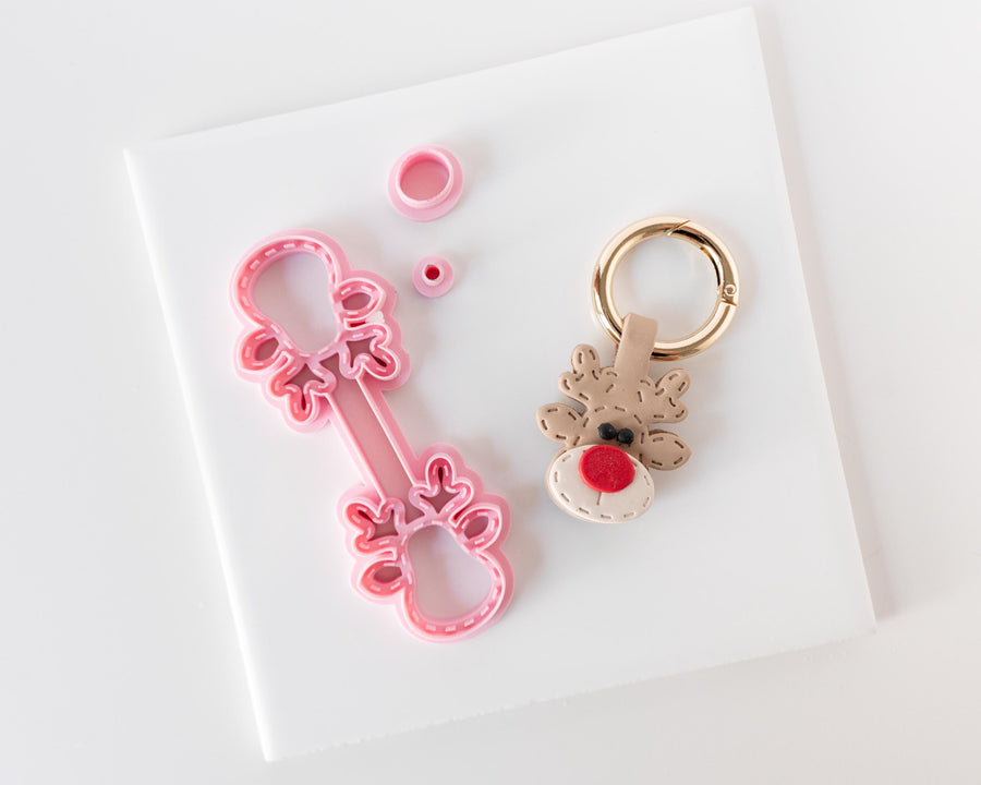 Reindeer - Stitched Clay Leather Effect Keychain