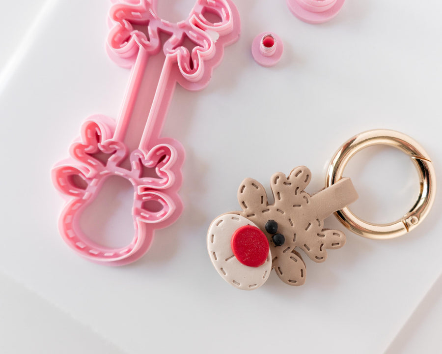 Reindeer - Stitched Clay Leather Effect Keychain