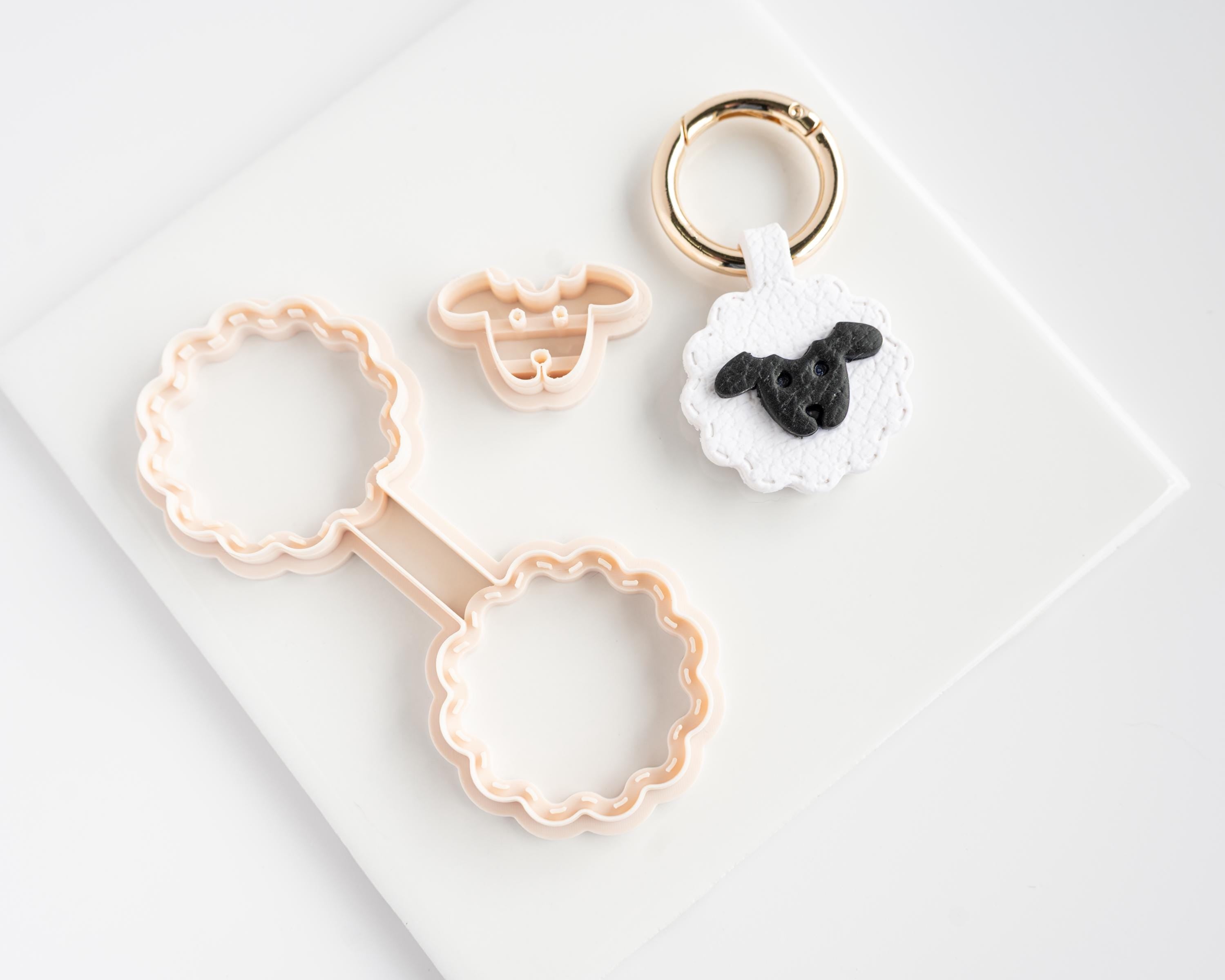 Sheep - Stitched Clay Leather Effect Keychain