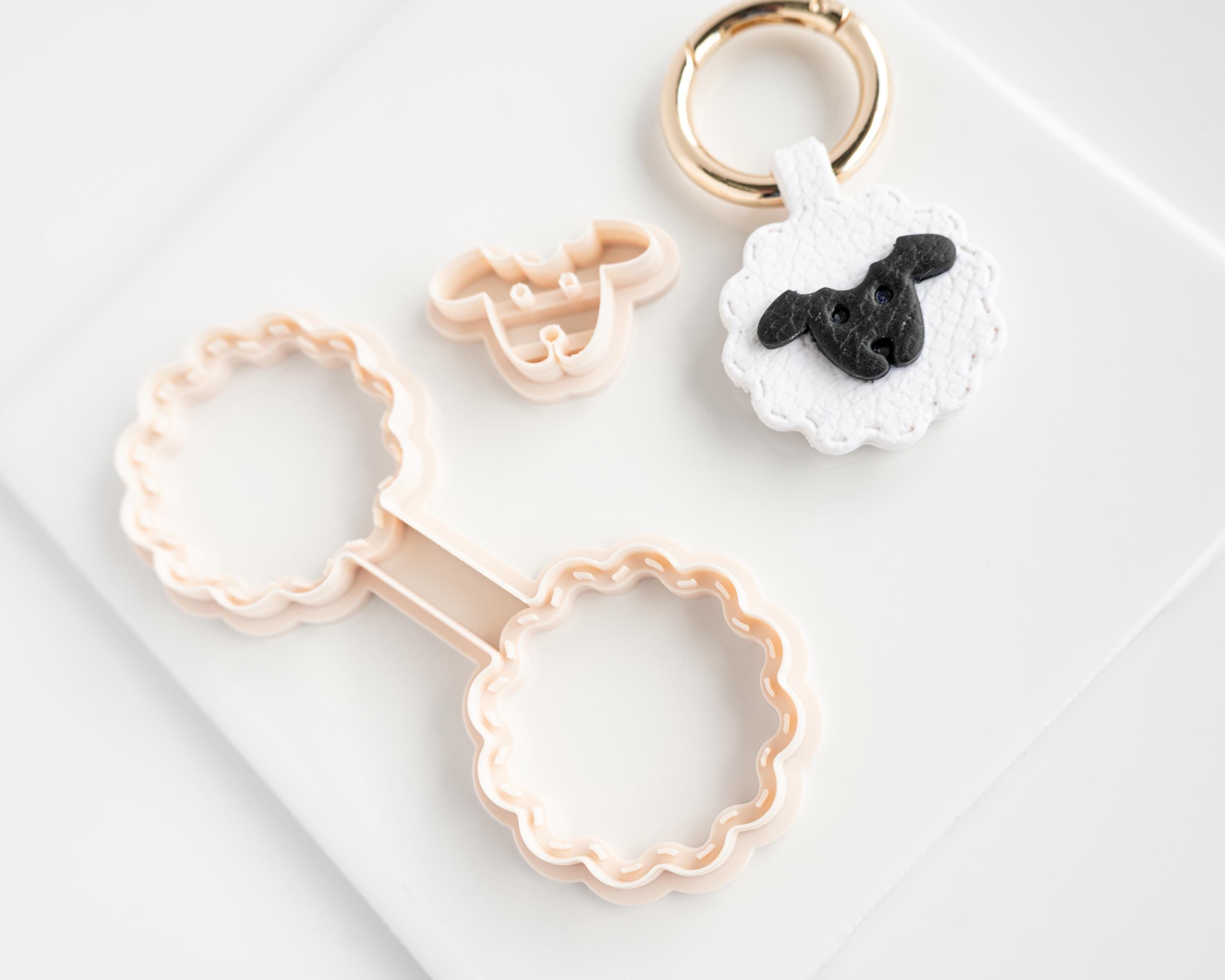 Sheep - Stitched Clay Leather Effect Keychain