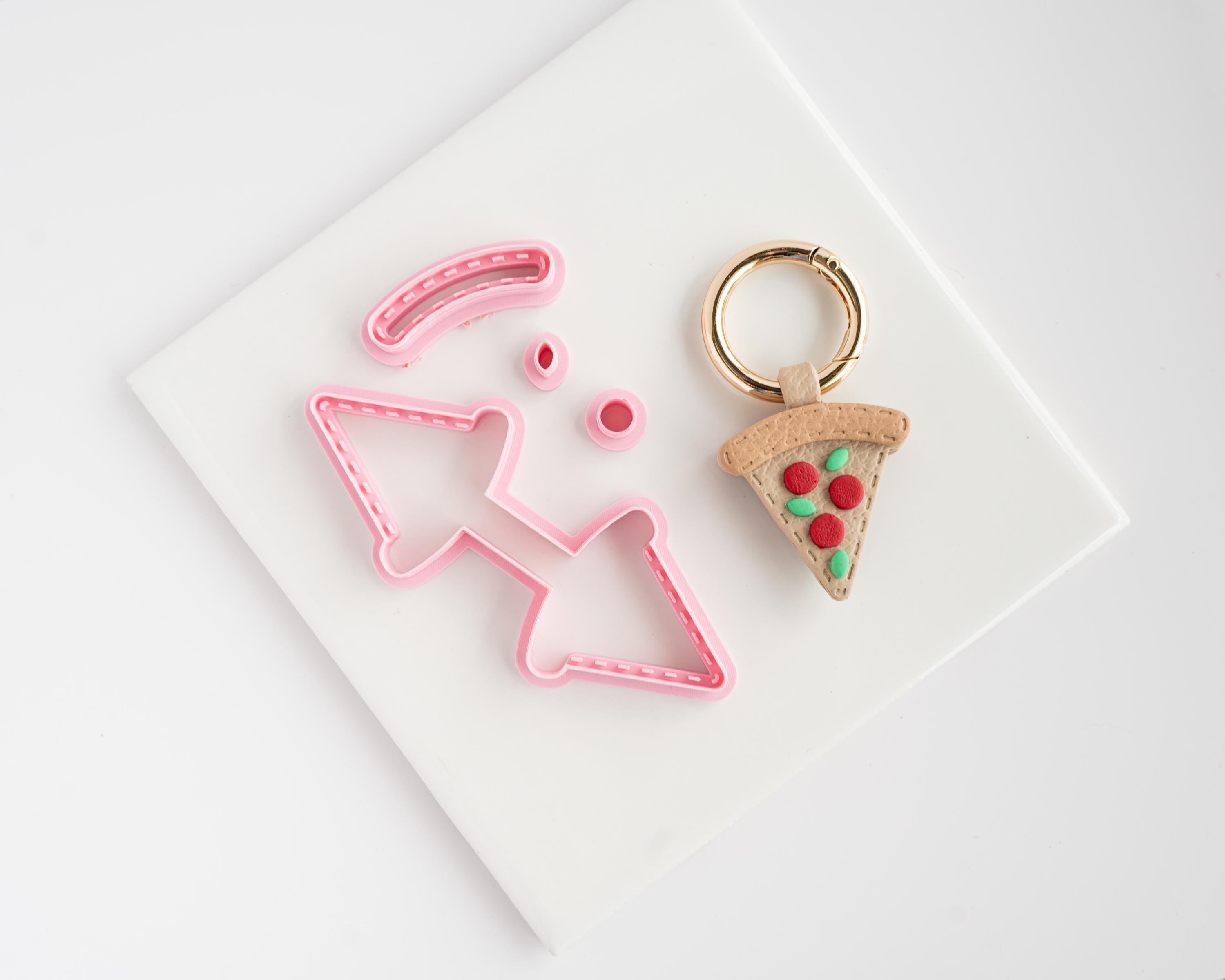 Pizza Slice - Stitched Clay Leather Effect Keychain