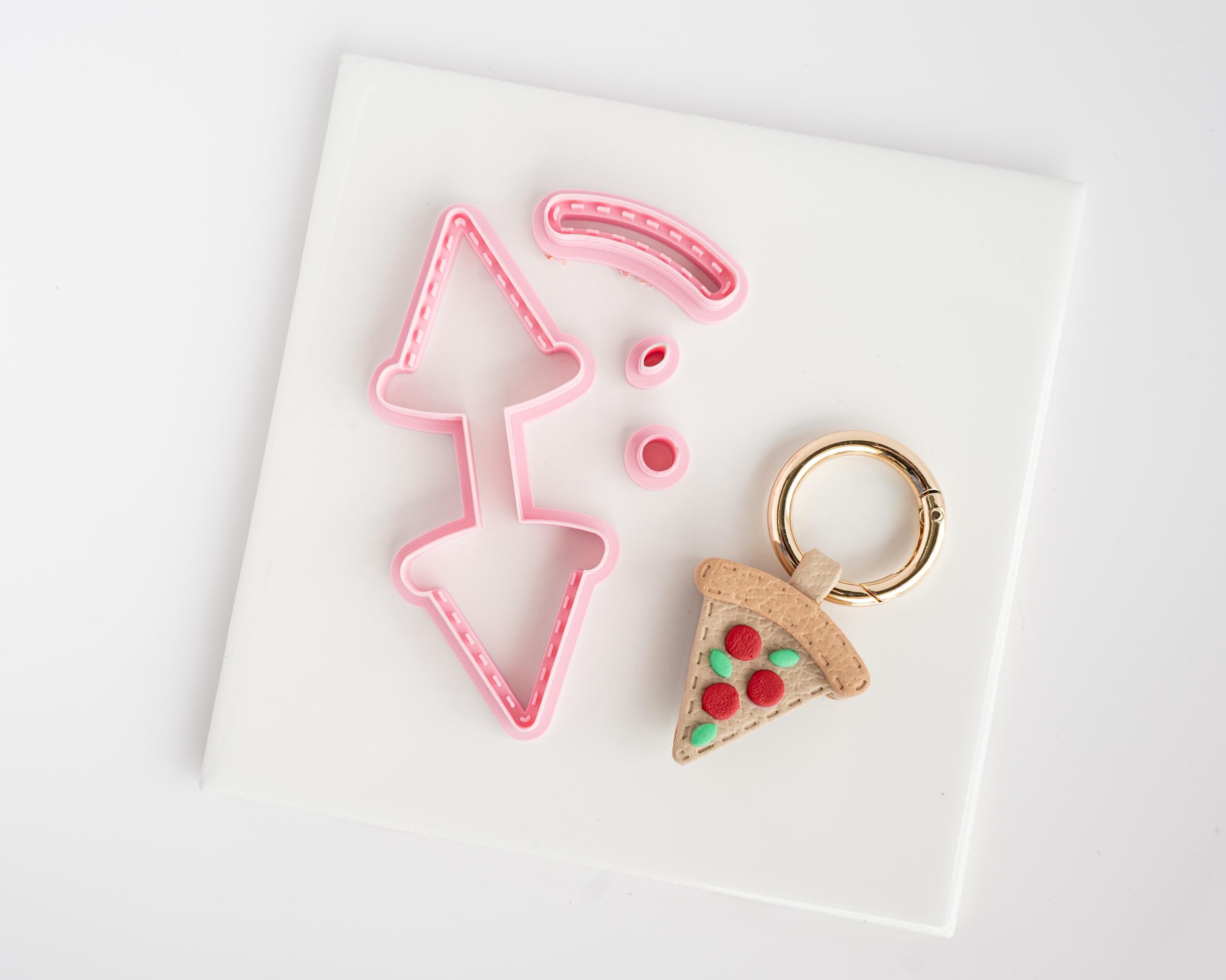 Pizza Slice - Stitched Clay Leather Effect Keychain