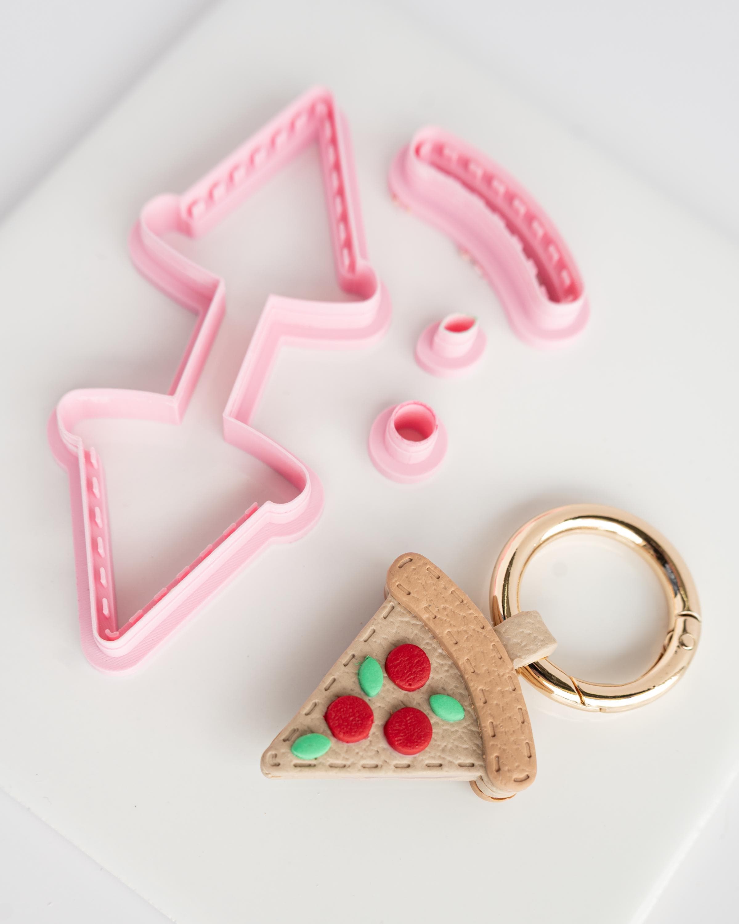 Pizza Slice - Stitched Clay Leather Effect Keychain