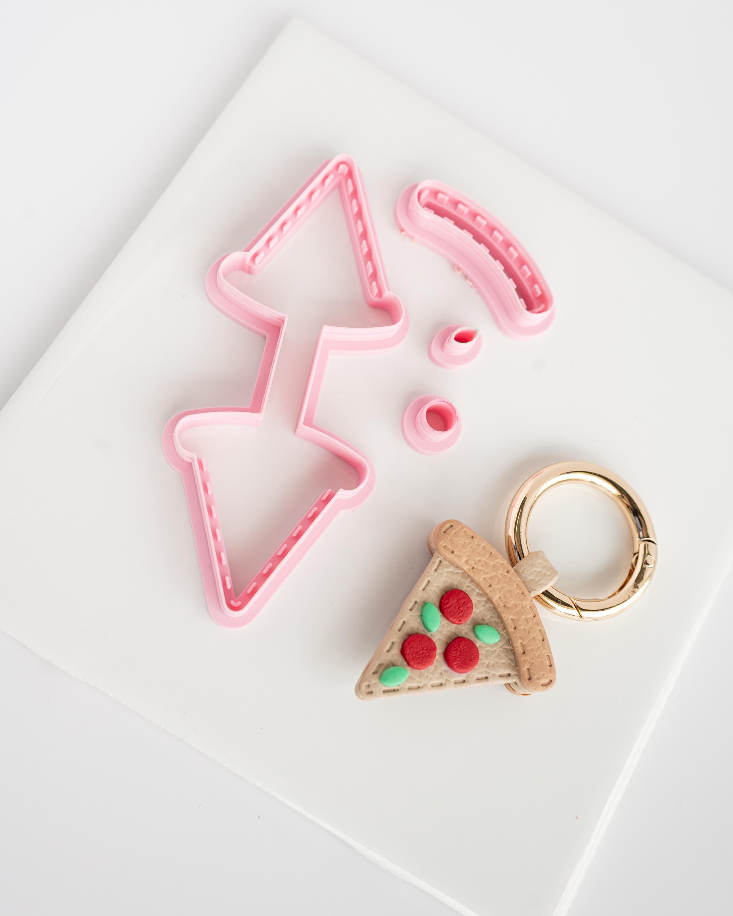 Pizza Slice - Stitched Clay Leather Effect Keychain