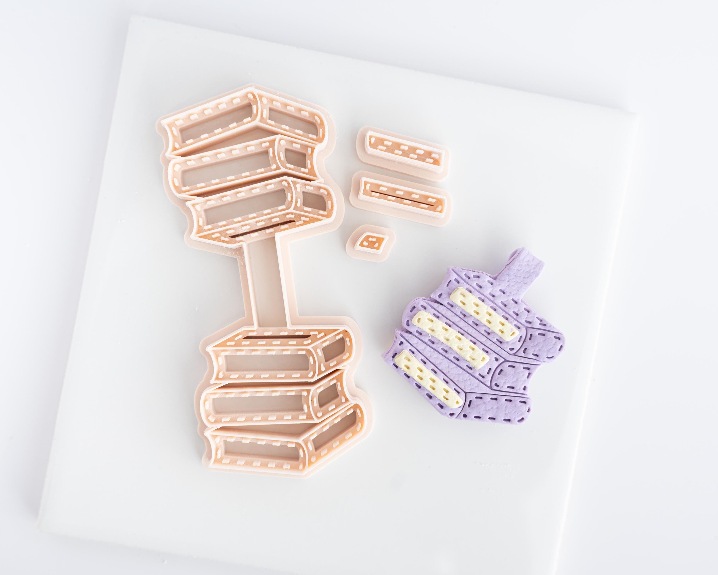 Book Stack- Stitched Clay Leather Effect Keychain - Booktok Keychain