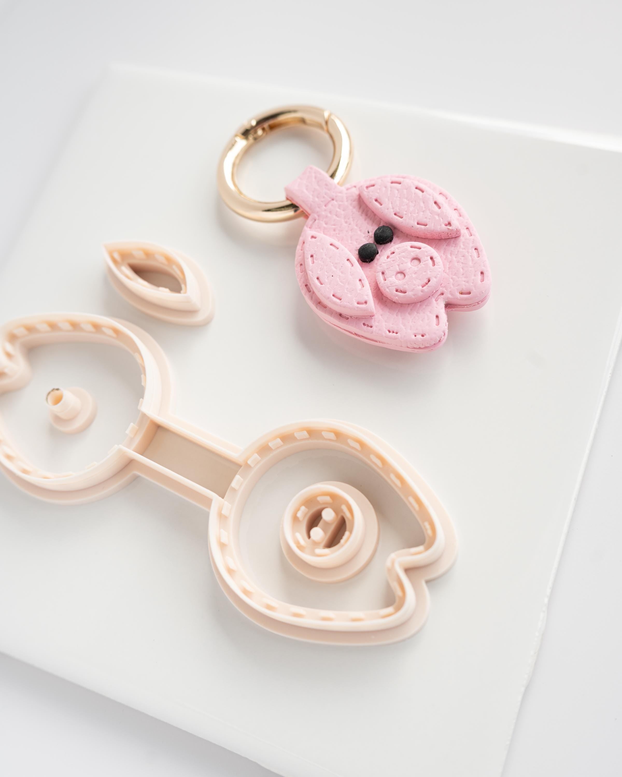 Pig - Stitched Clay Leather Effect Keychain