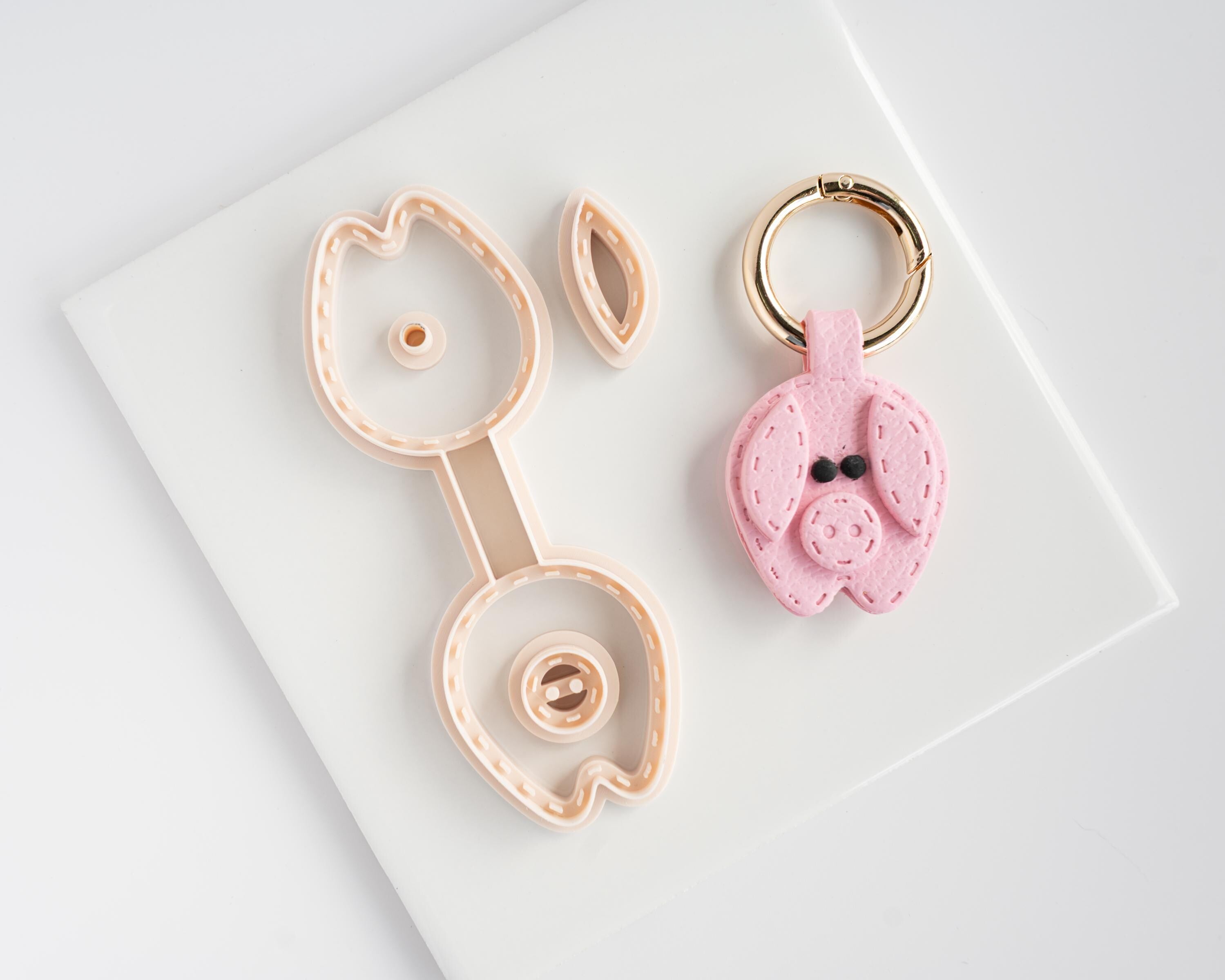 Pig - Stitched Clay Leather Effect Keychain