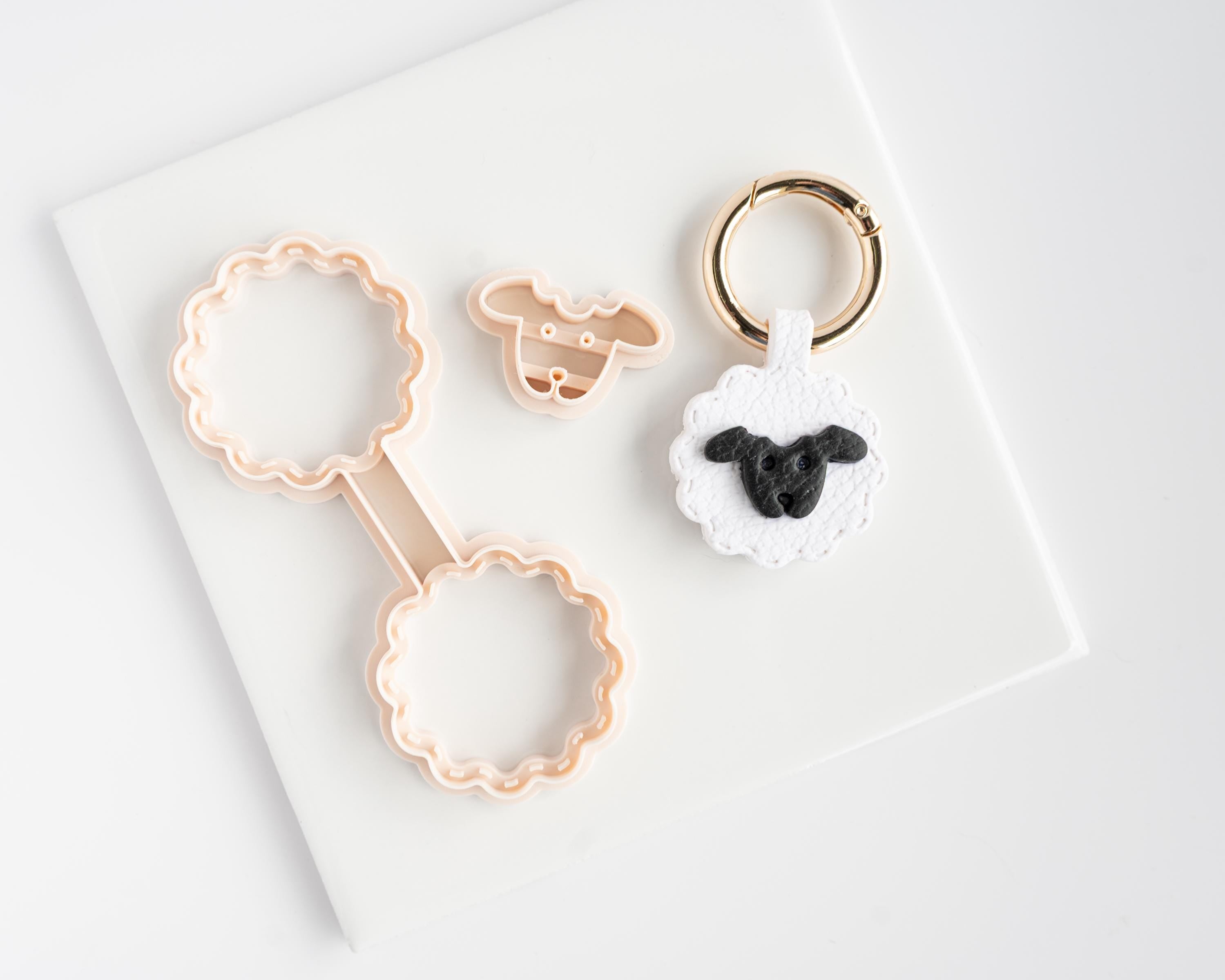Sheep - Stitched Clay Leather Effect Keychain
