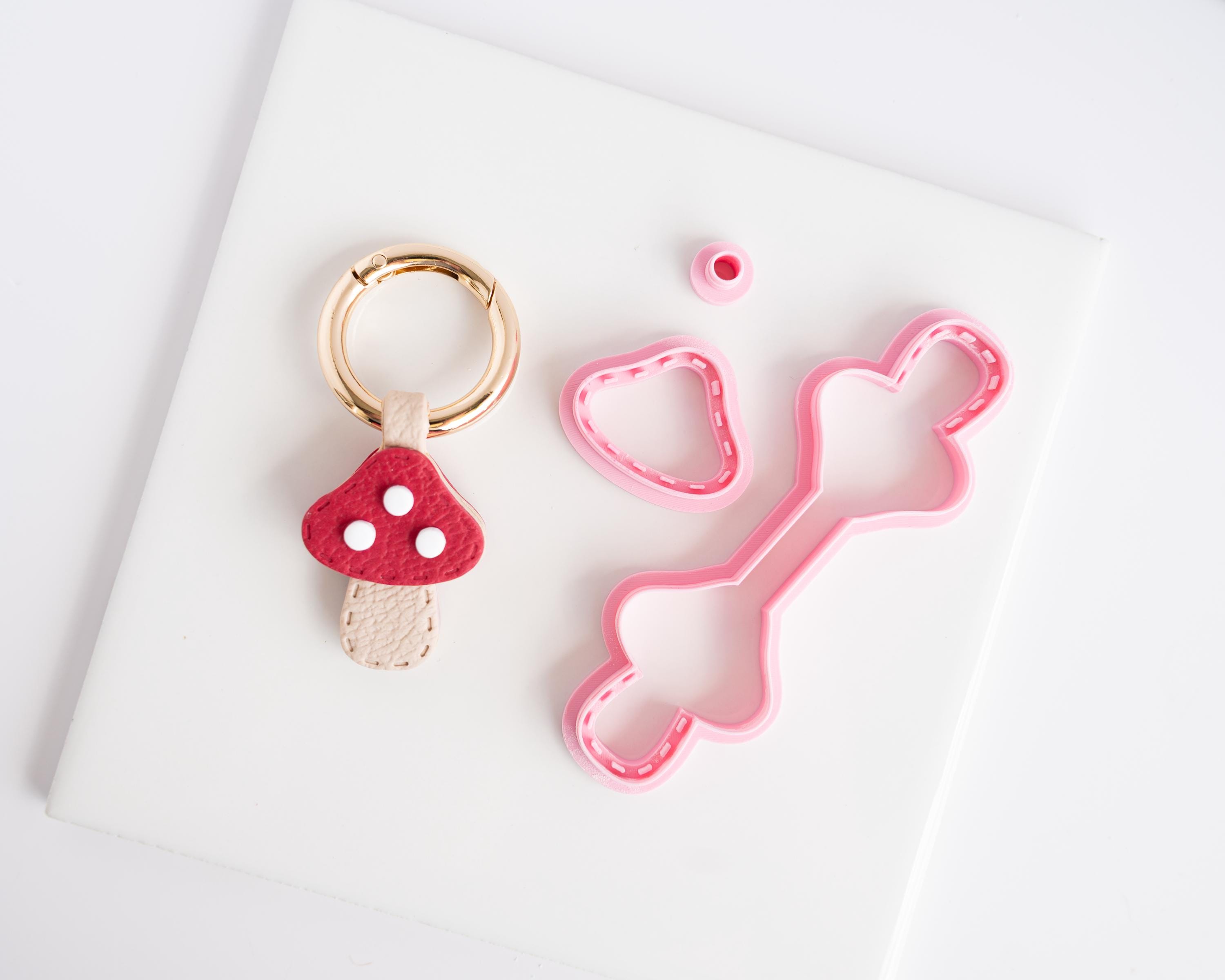 Mushroom - Stitched Clay Leather Effect Keychain