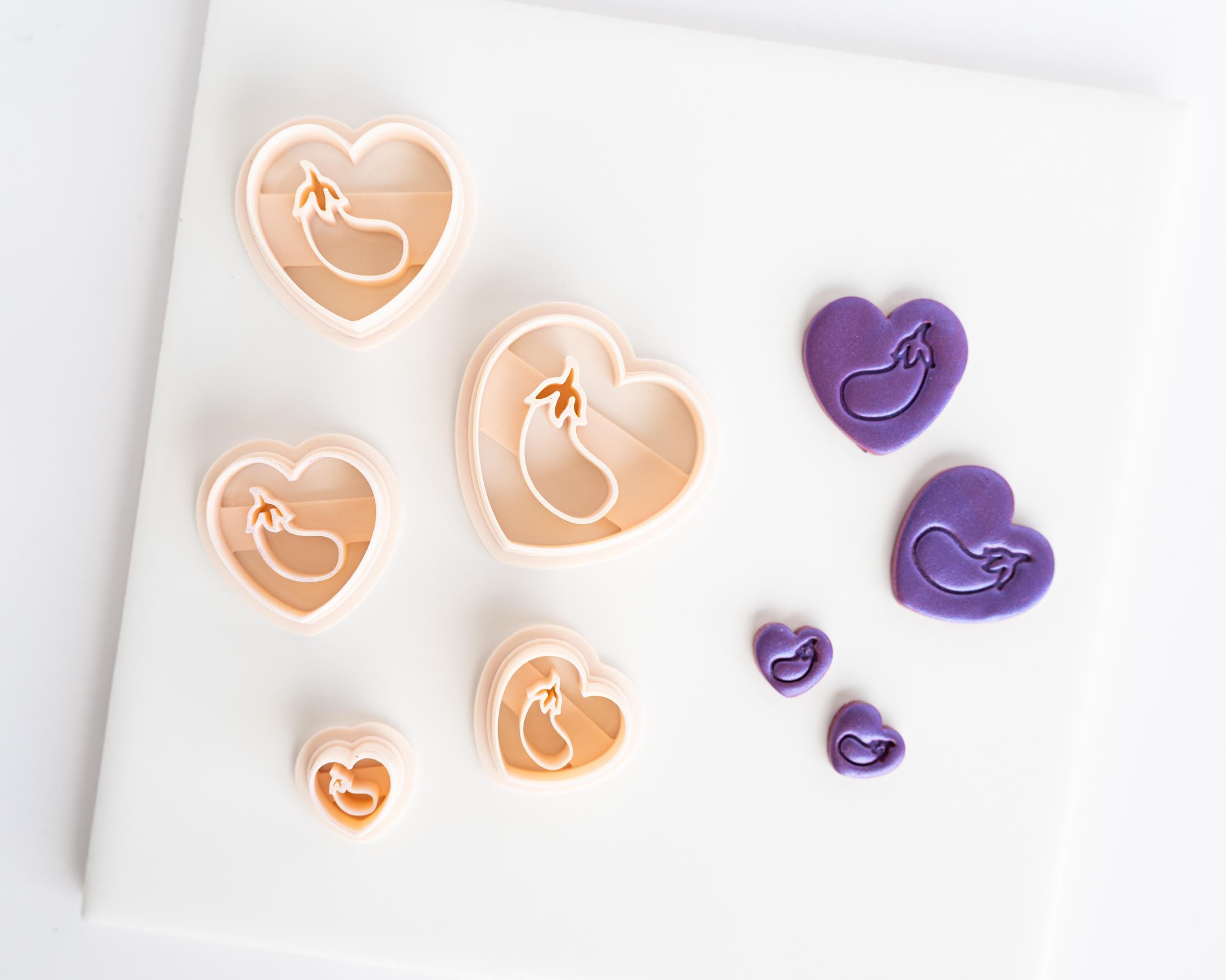 Chili Pepper and Eggplant Embossed Heart