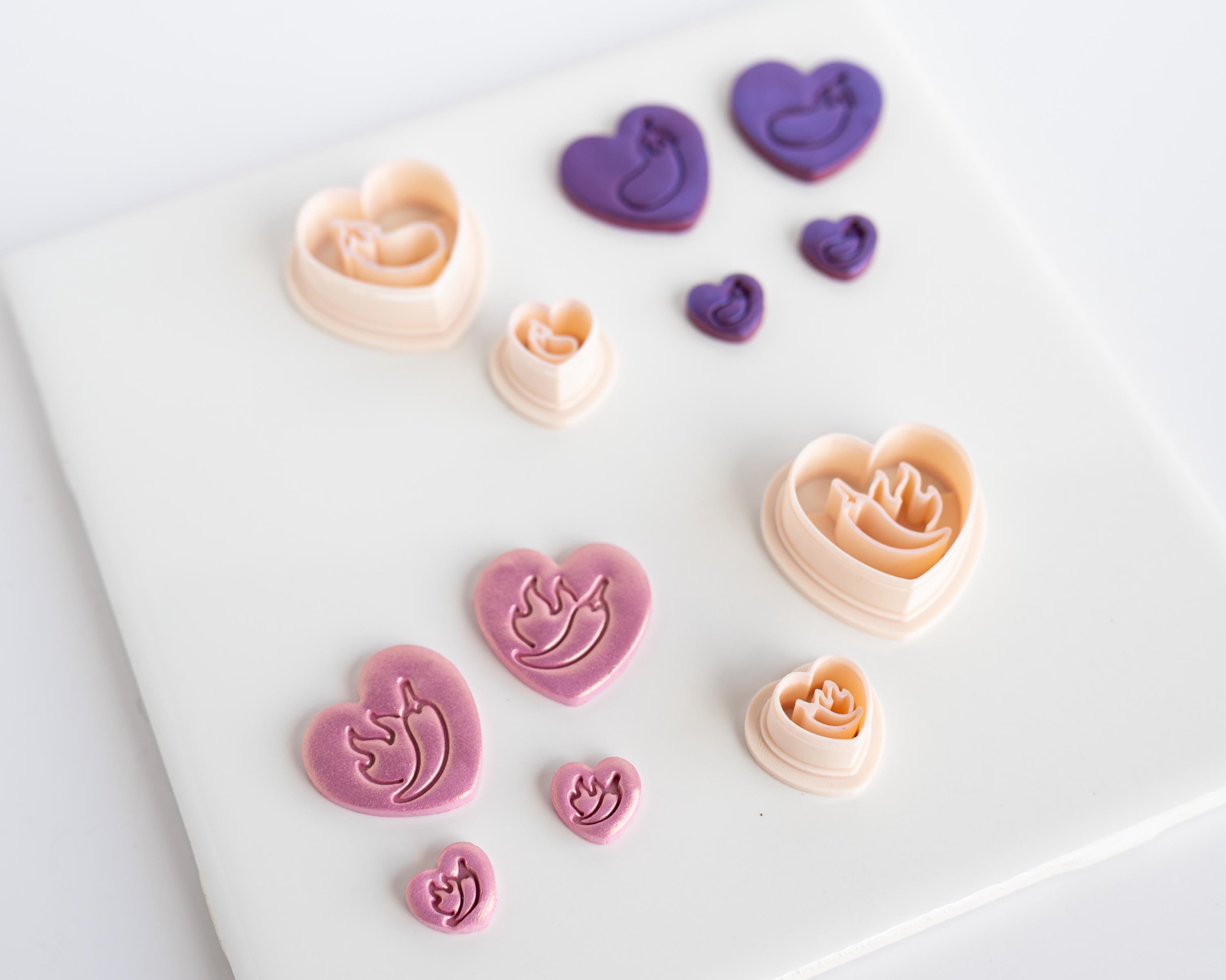 Chili Pepper and Eggplant Embossed Heart