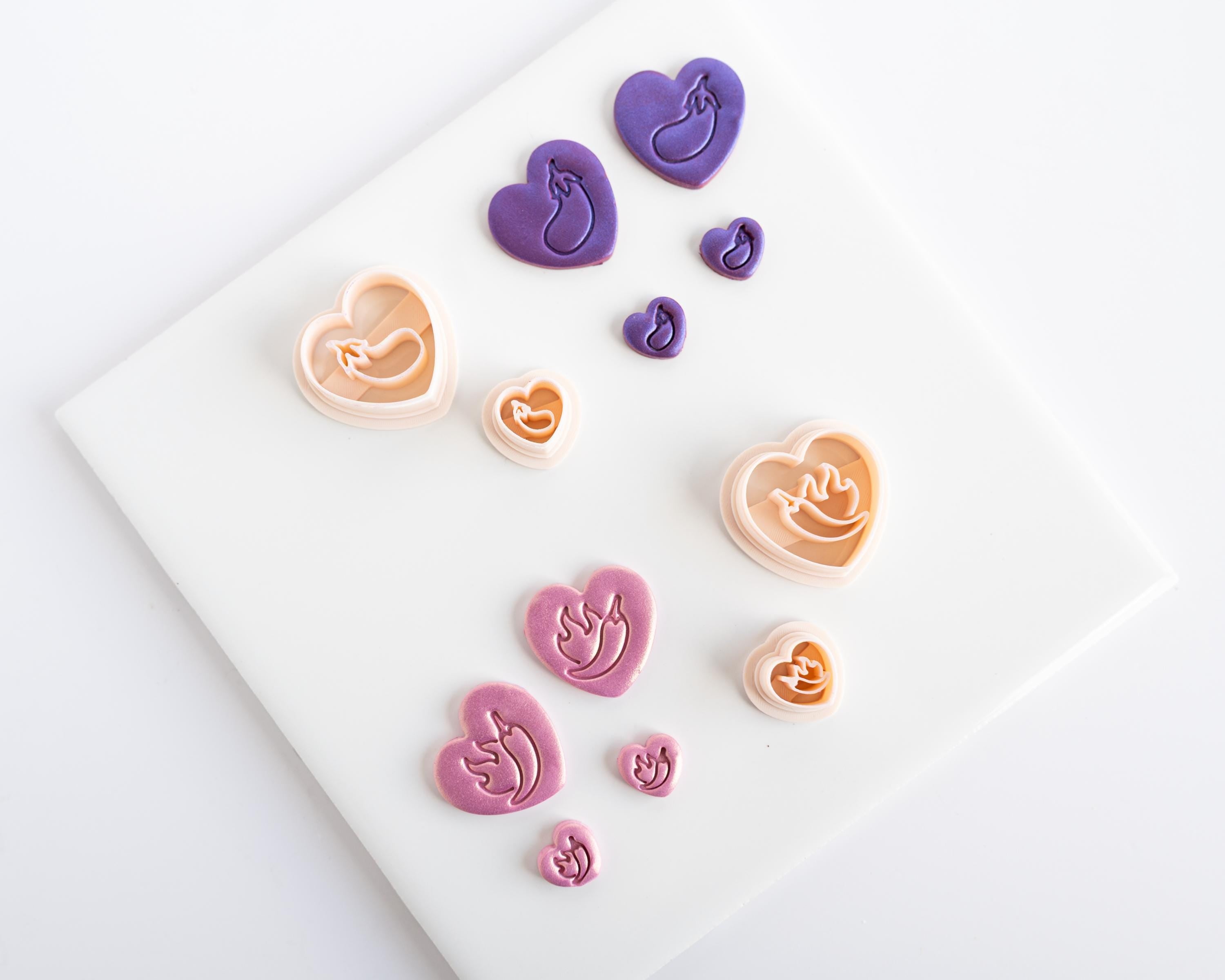 Chili Pepper and Eggplant Embossed Heart