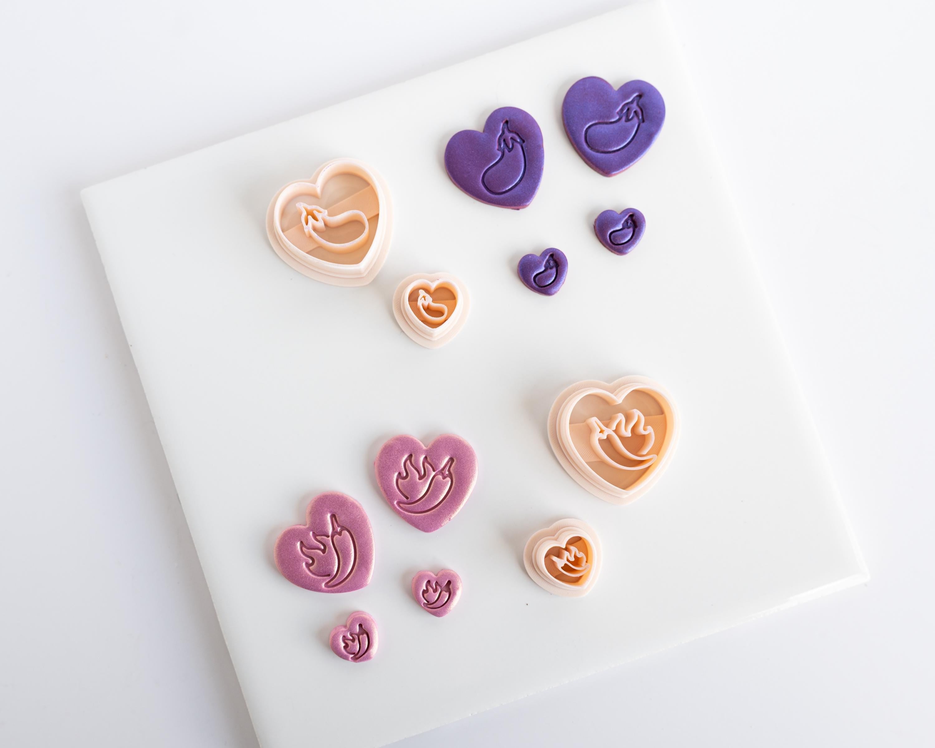 Chili Pepper and Eggplant Embossed Heart