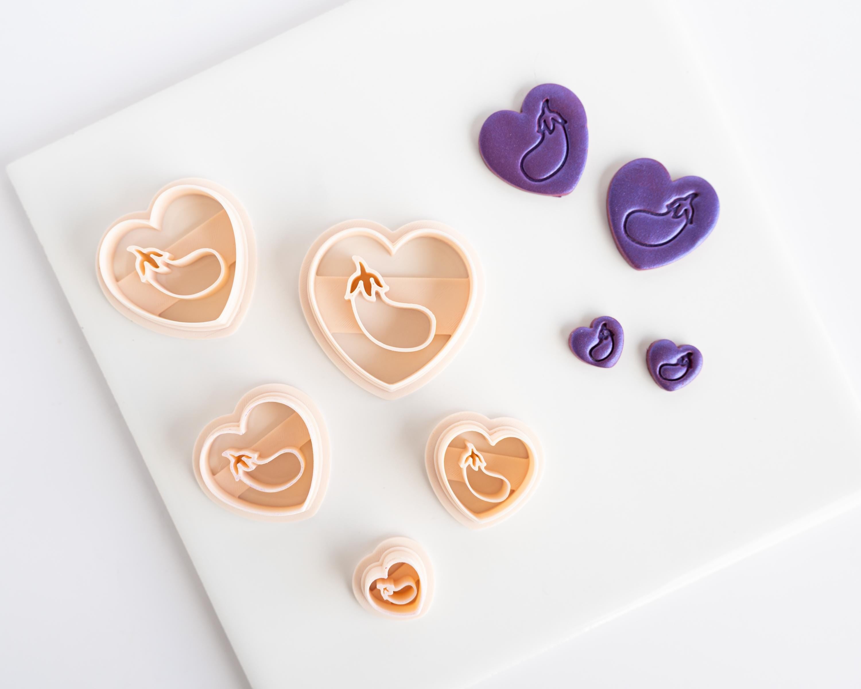 Chili Pepper and Eggplant Embossed Heart